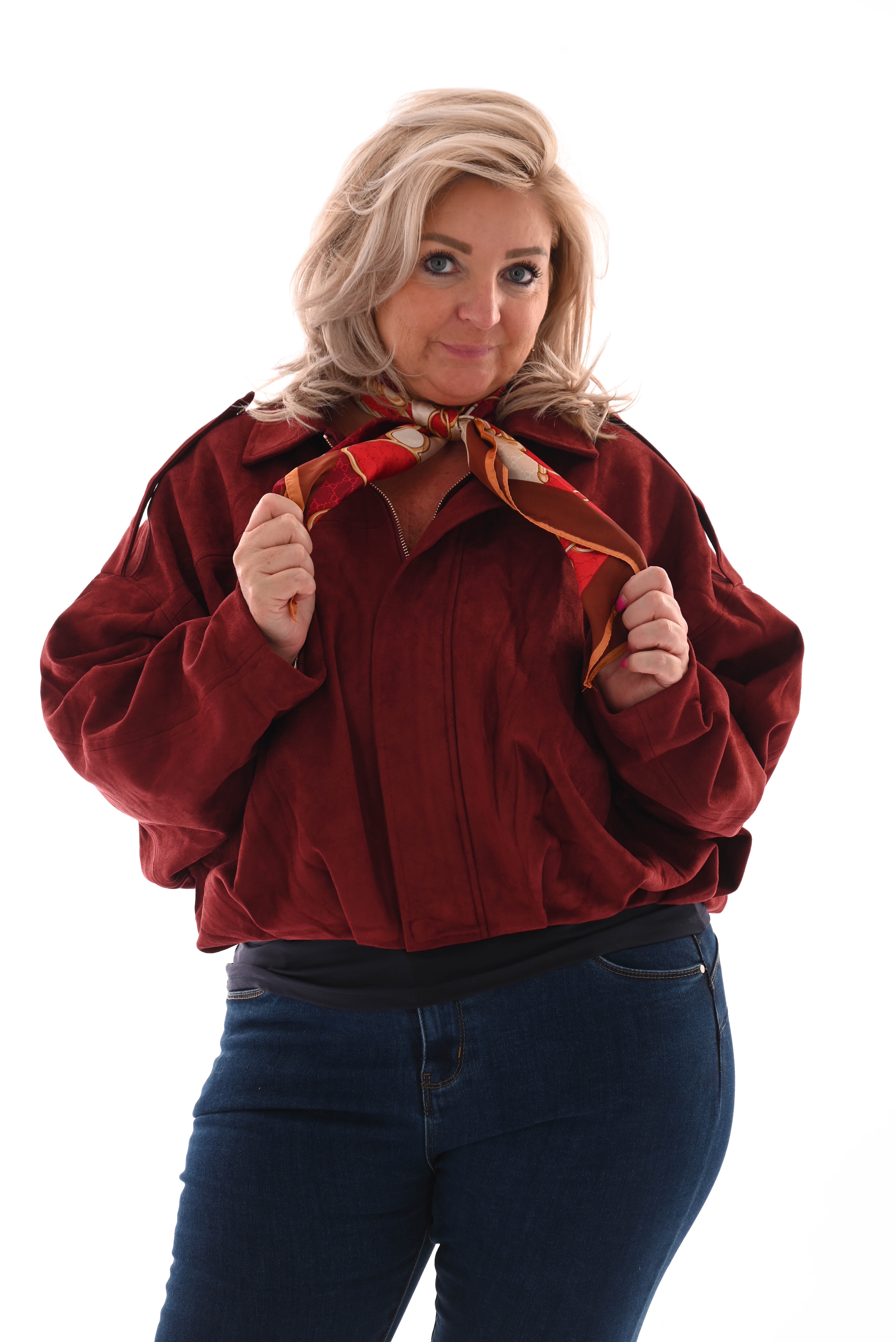 Suede look bomber jack bordeaux