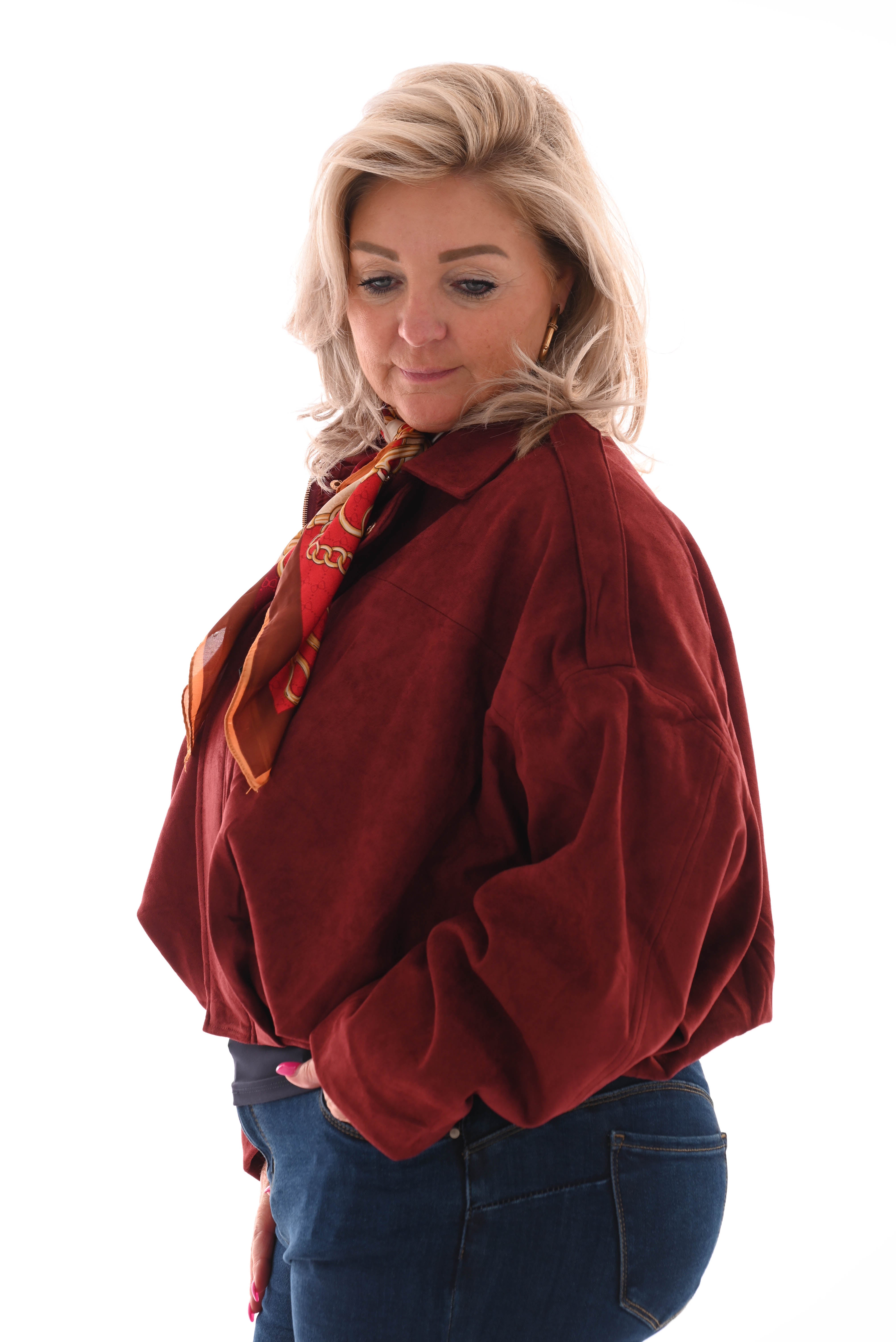 Suede look bomber jack bordeaux
