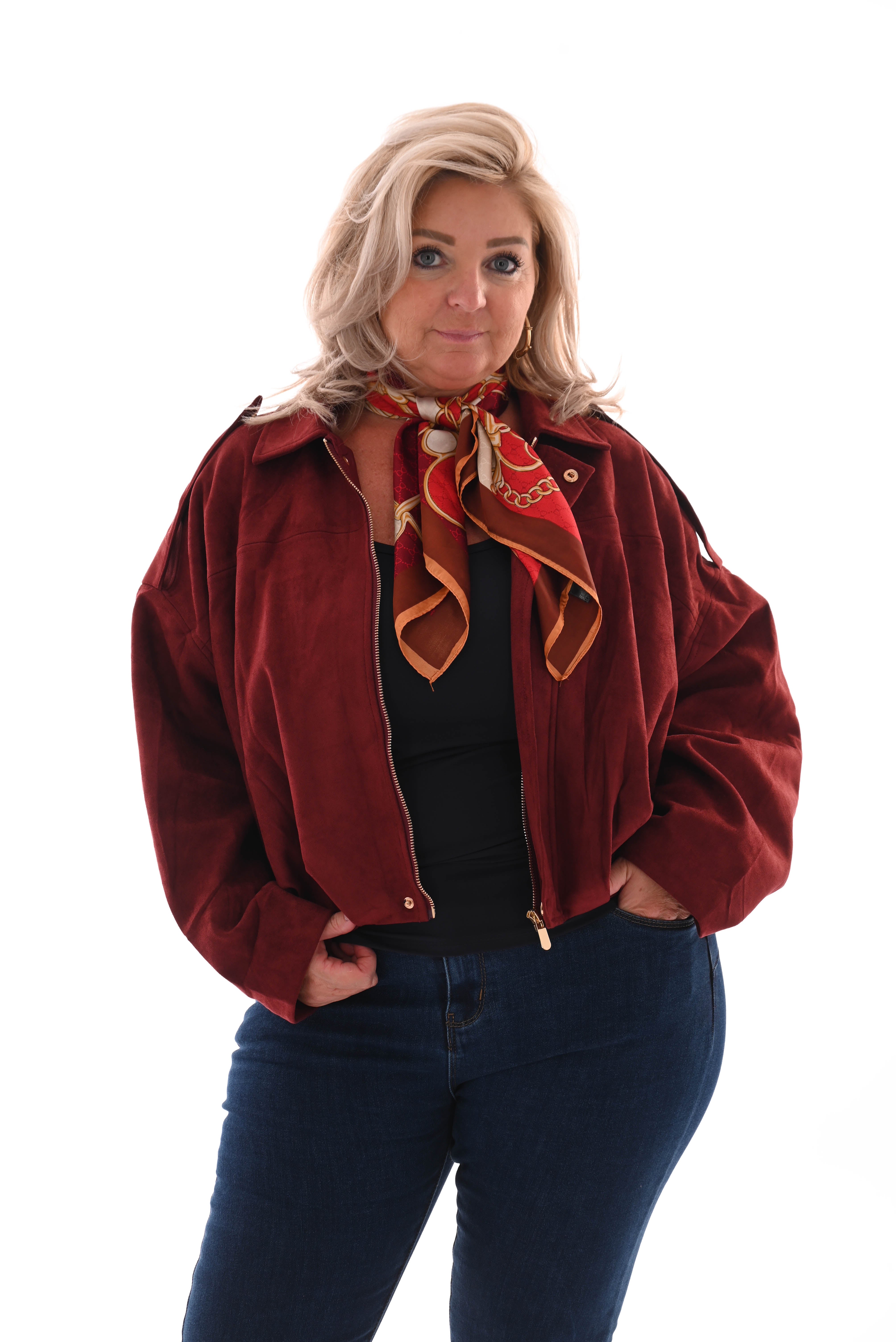 Suede look bomber jack bordeaux