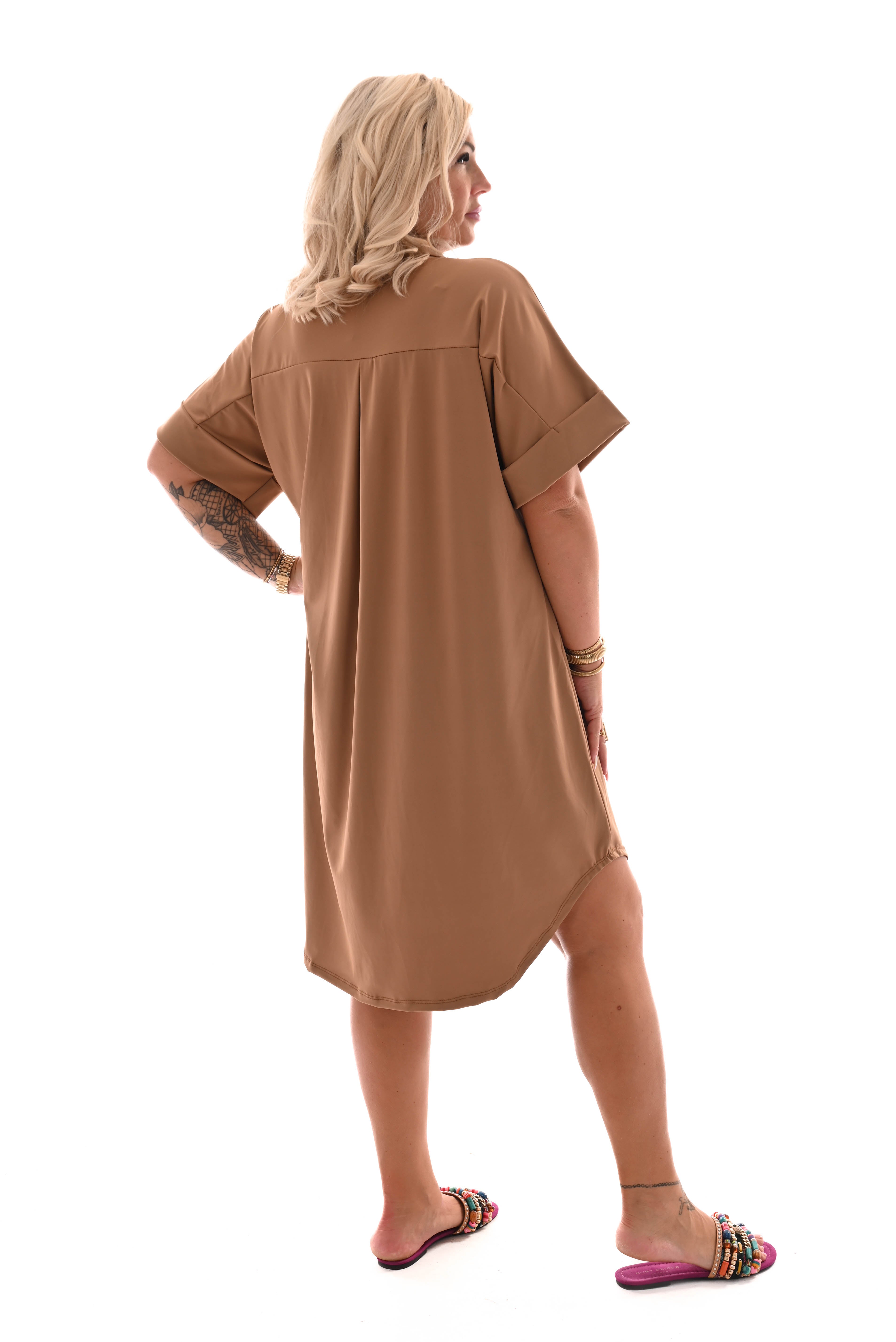 Travel jurk doorknoop uni camel