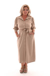 Lange travel jurk doorknoop met ceintuur beige