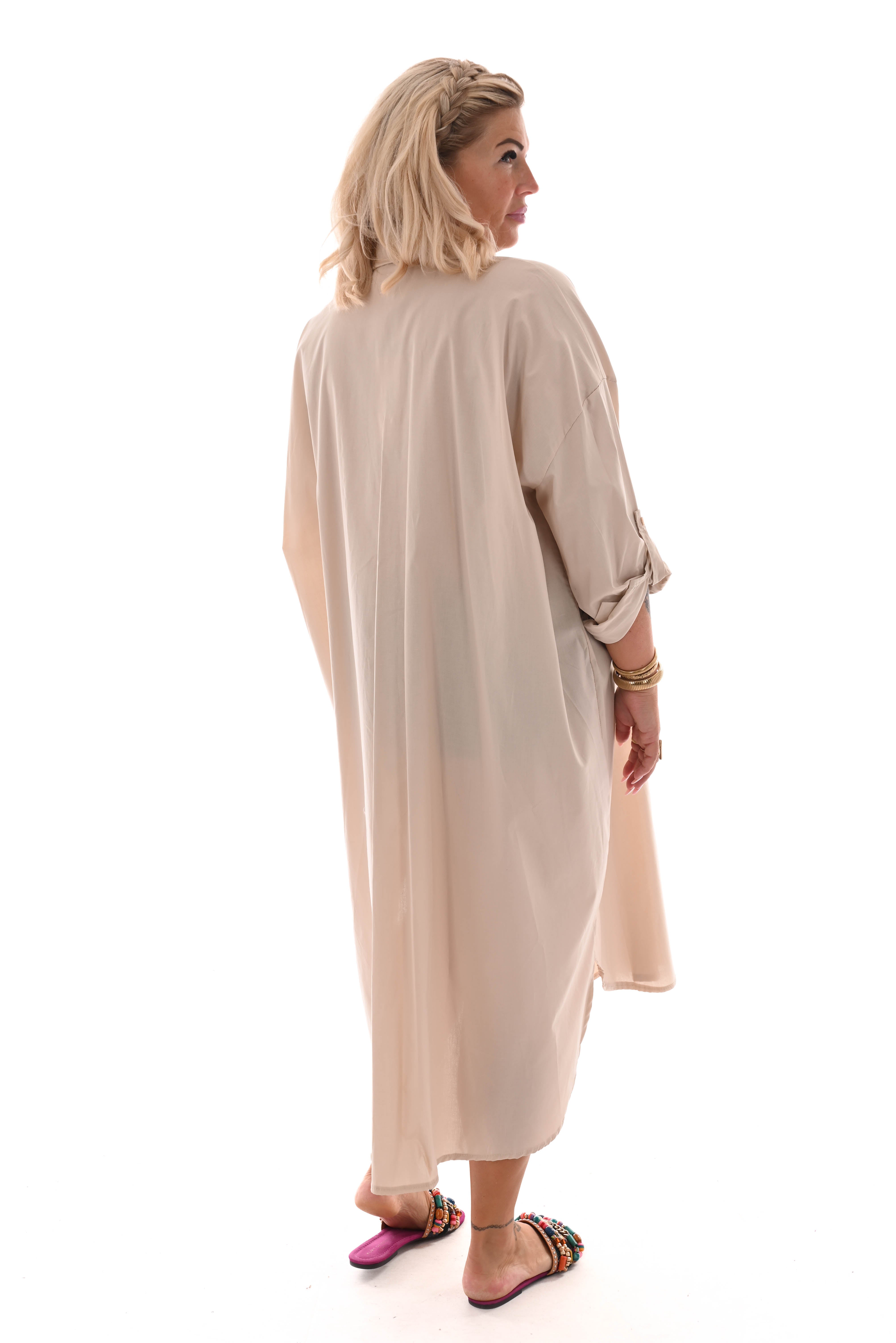 Blouse jurk borduur applicatie beige