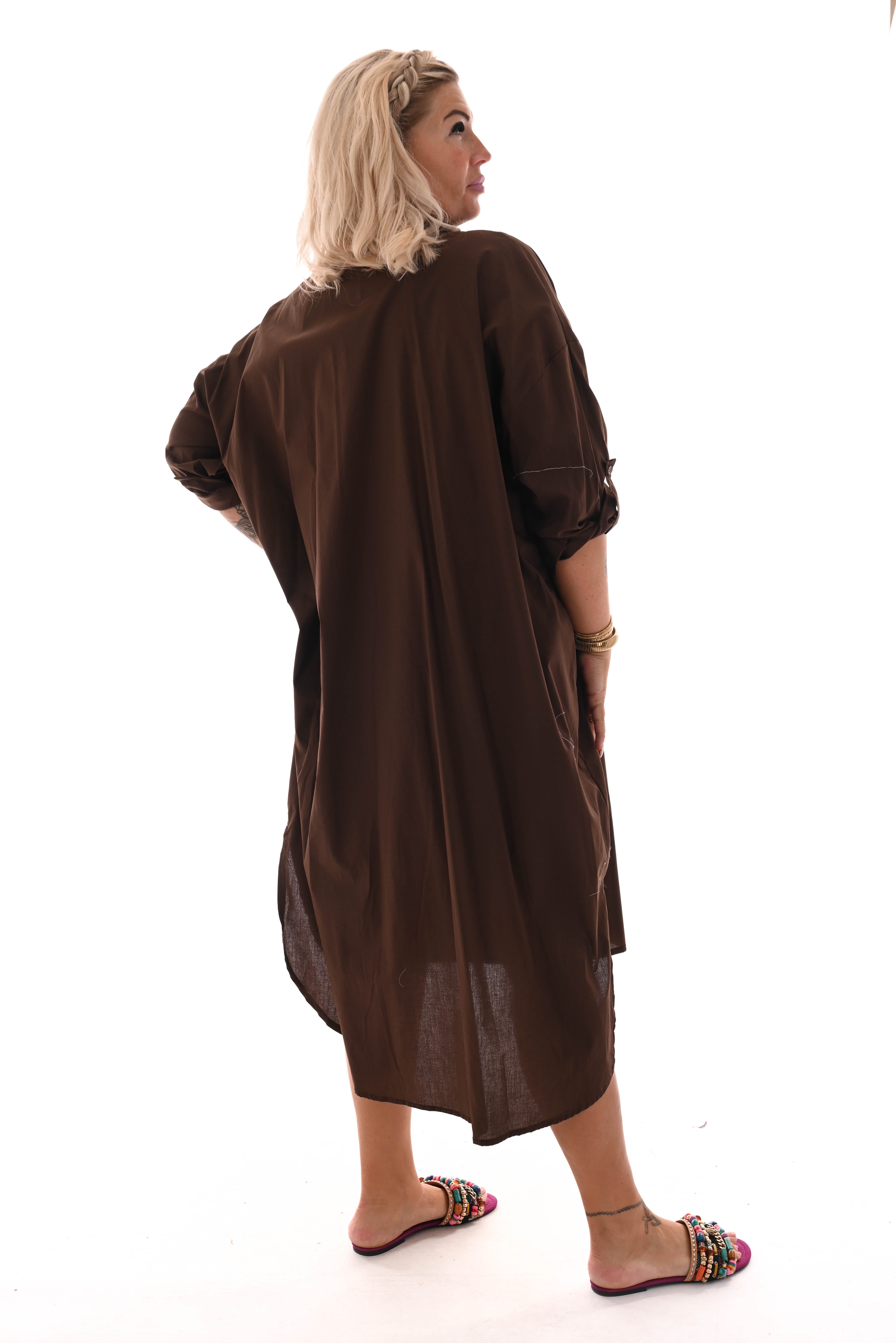 Blouse jurk borduur applicatie bruin