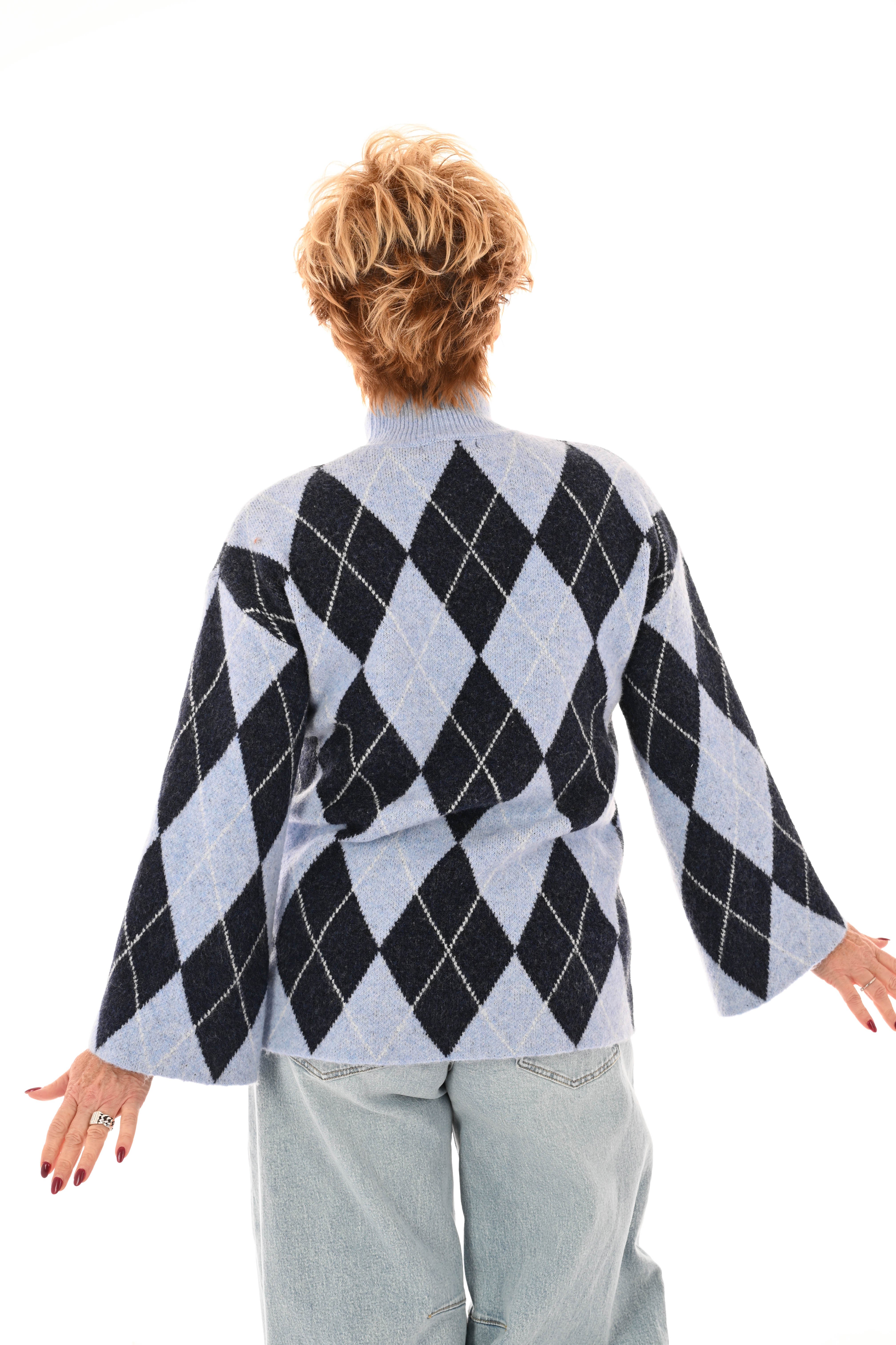 Gebreide trui ruit turtle neck blauw