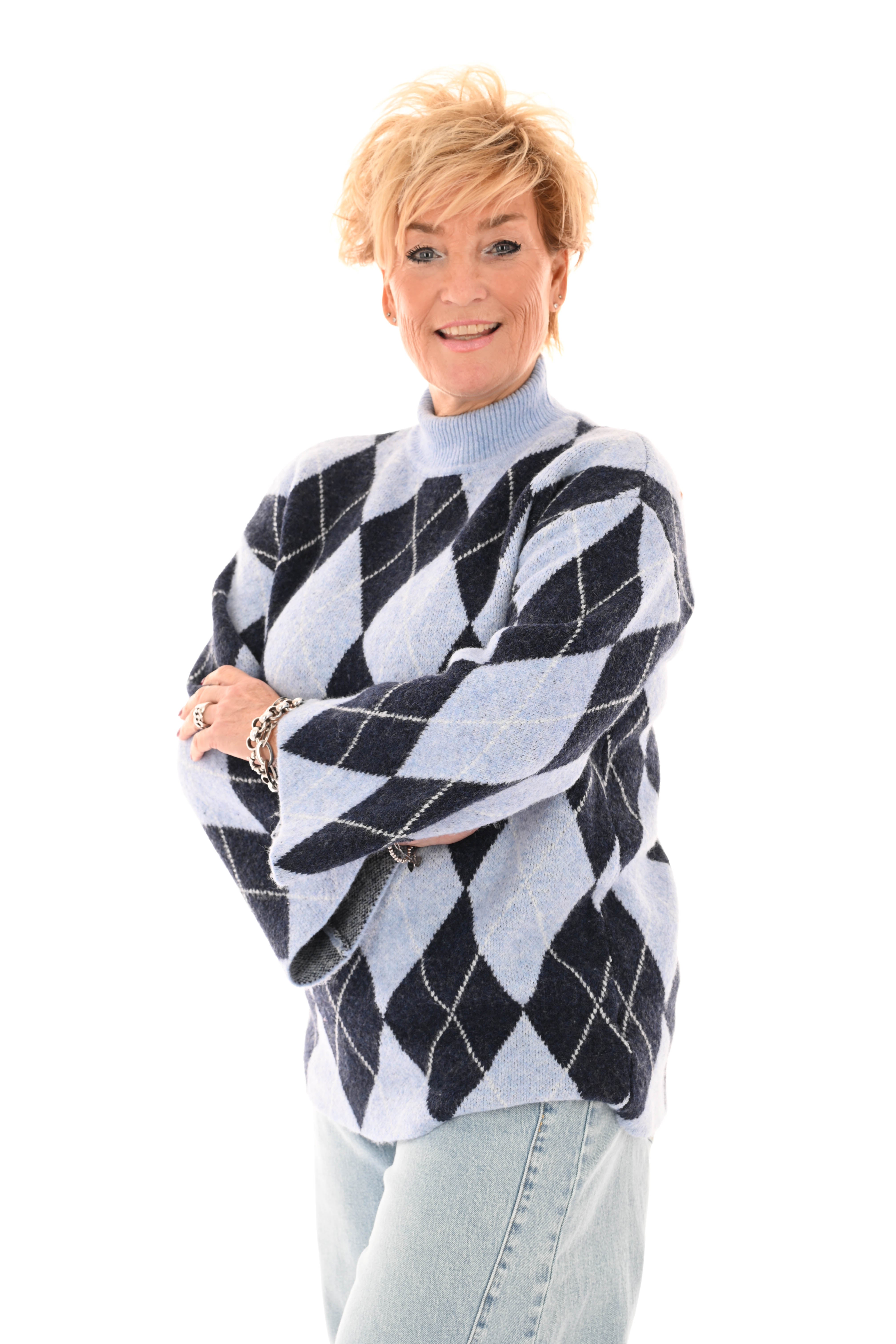 Gebreide trui ruit turtle neck blauw