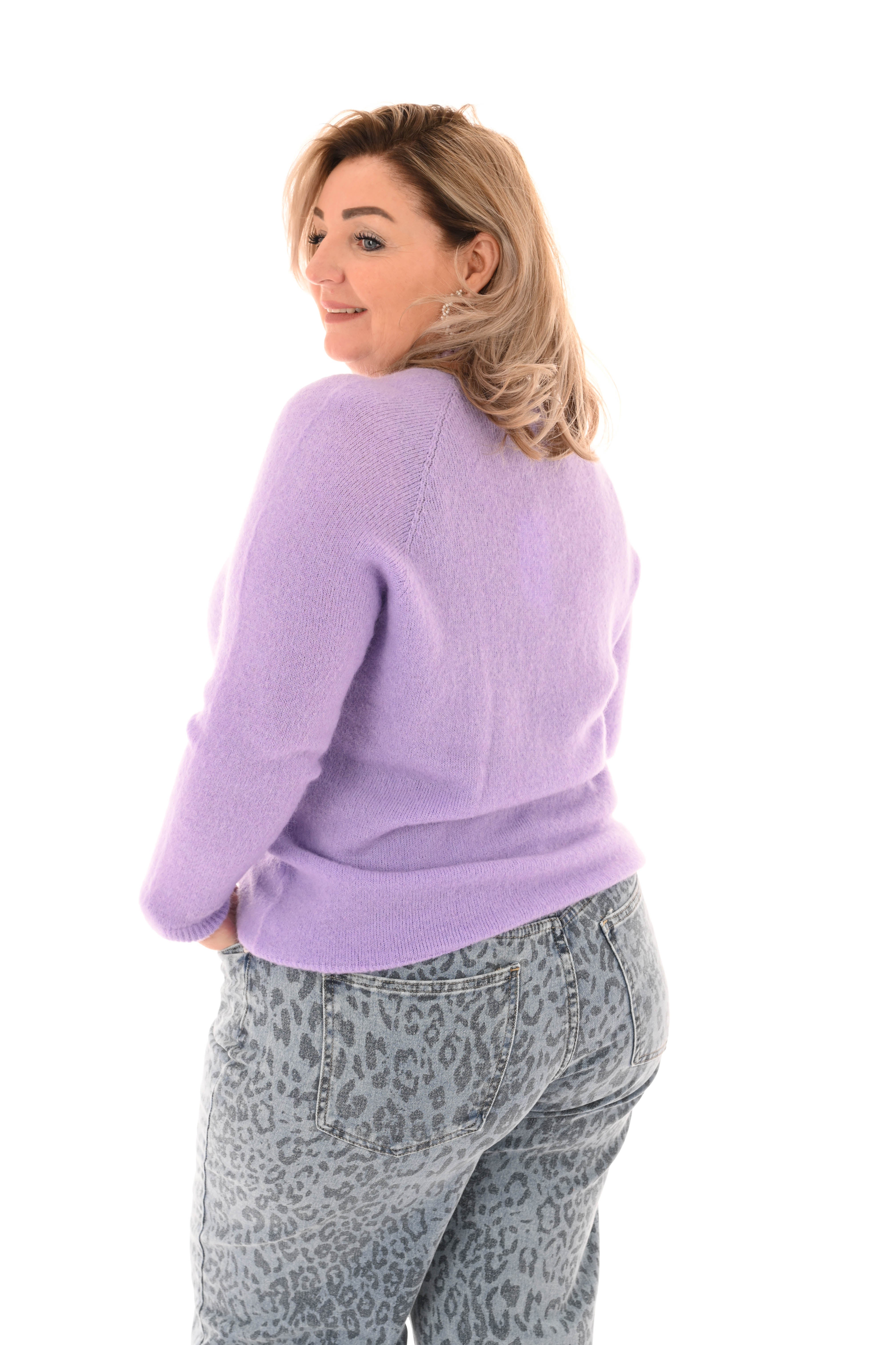 Fijn gebreide trui v-hals lila