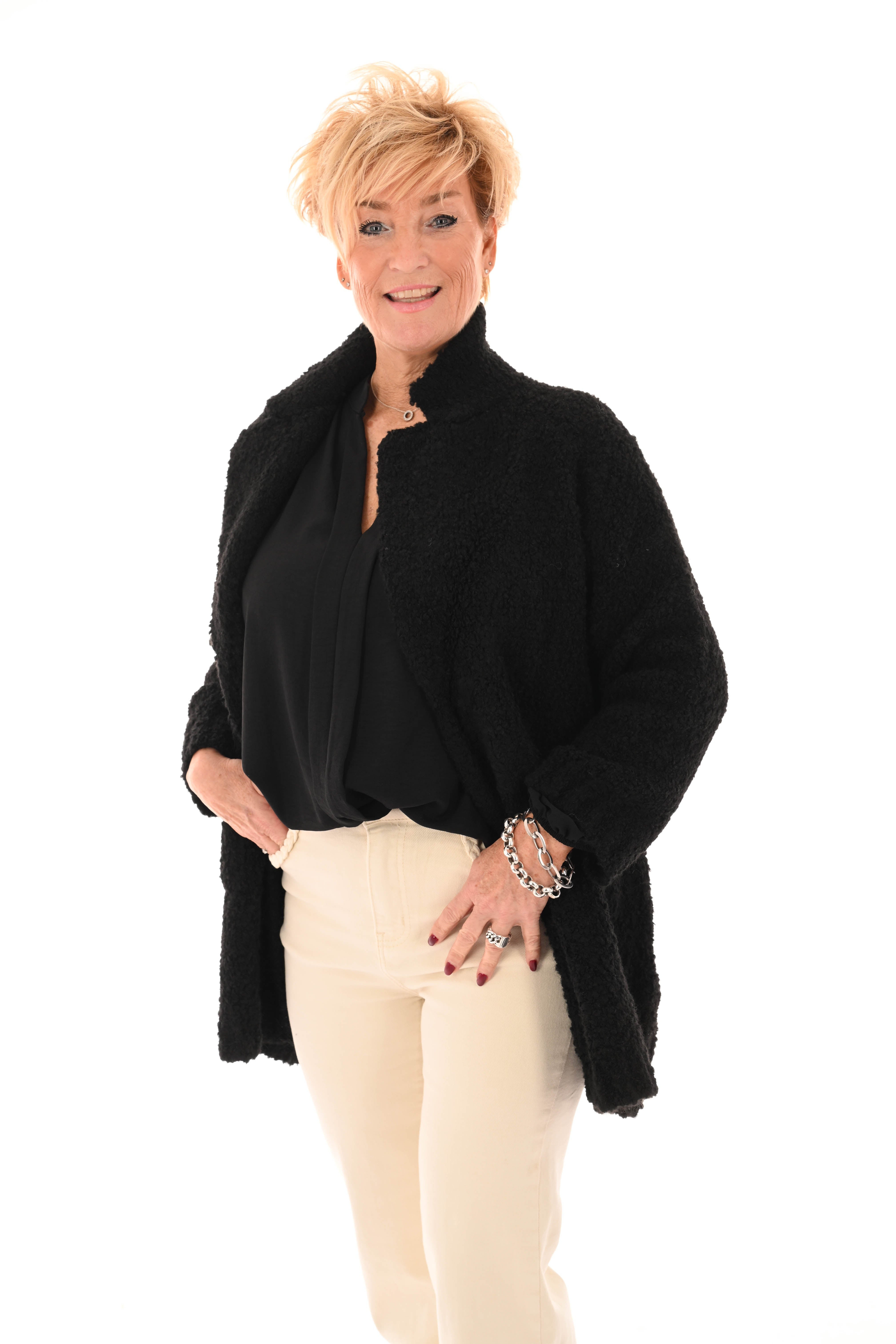 Boucle vest met kraag zwart