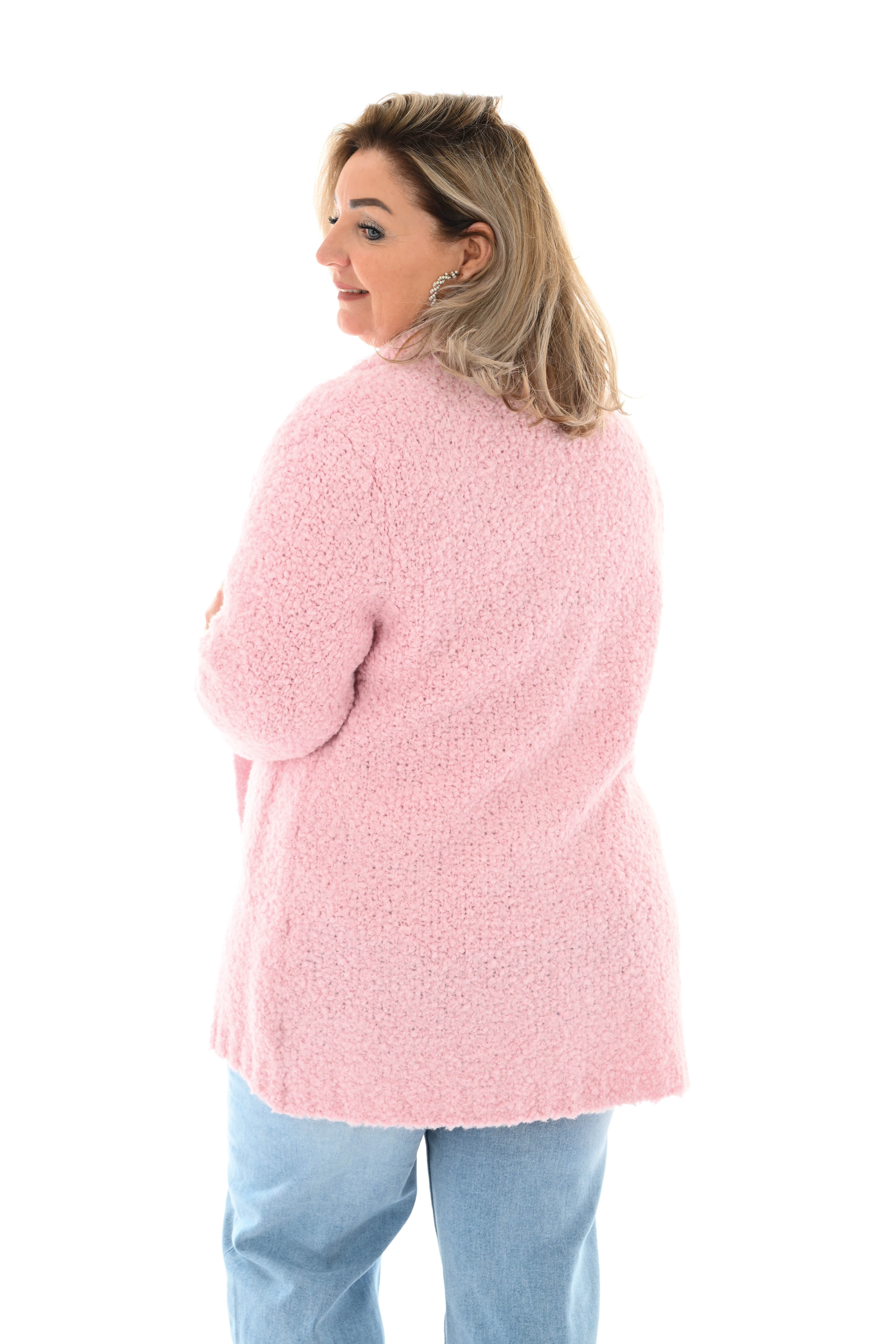 Boucle vest met kraag lichtroze