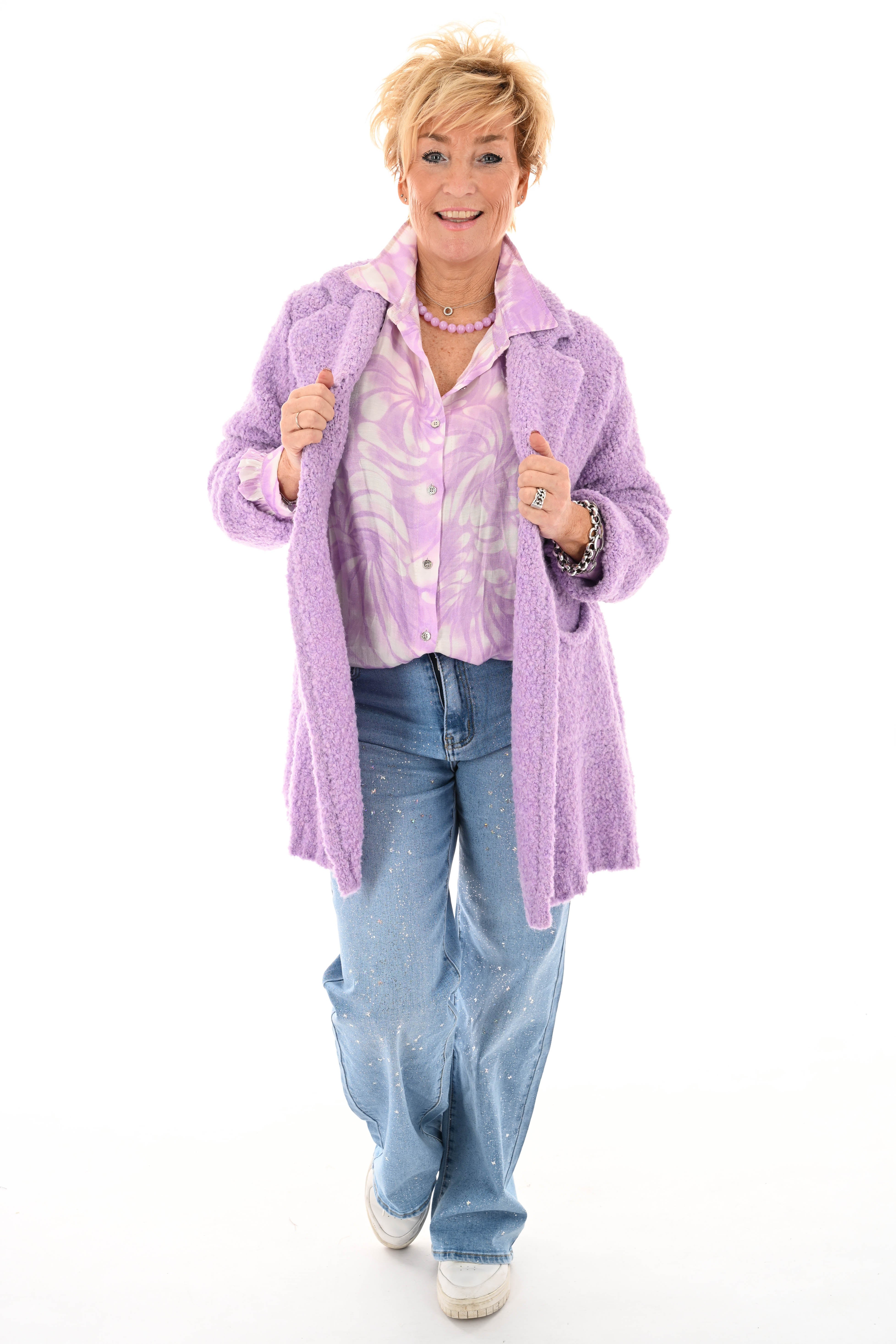 Boucle vest met kraag lila