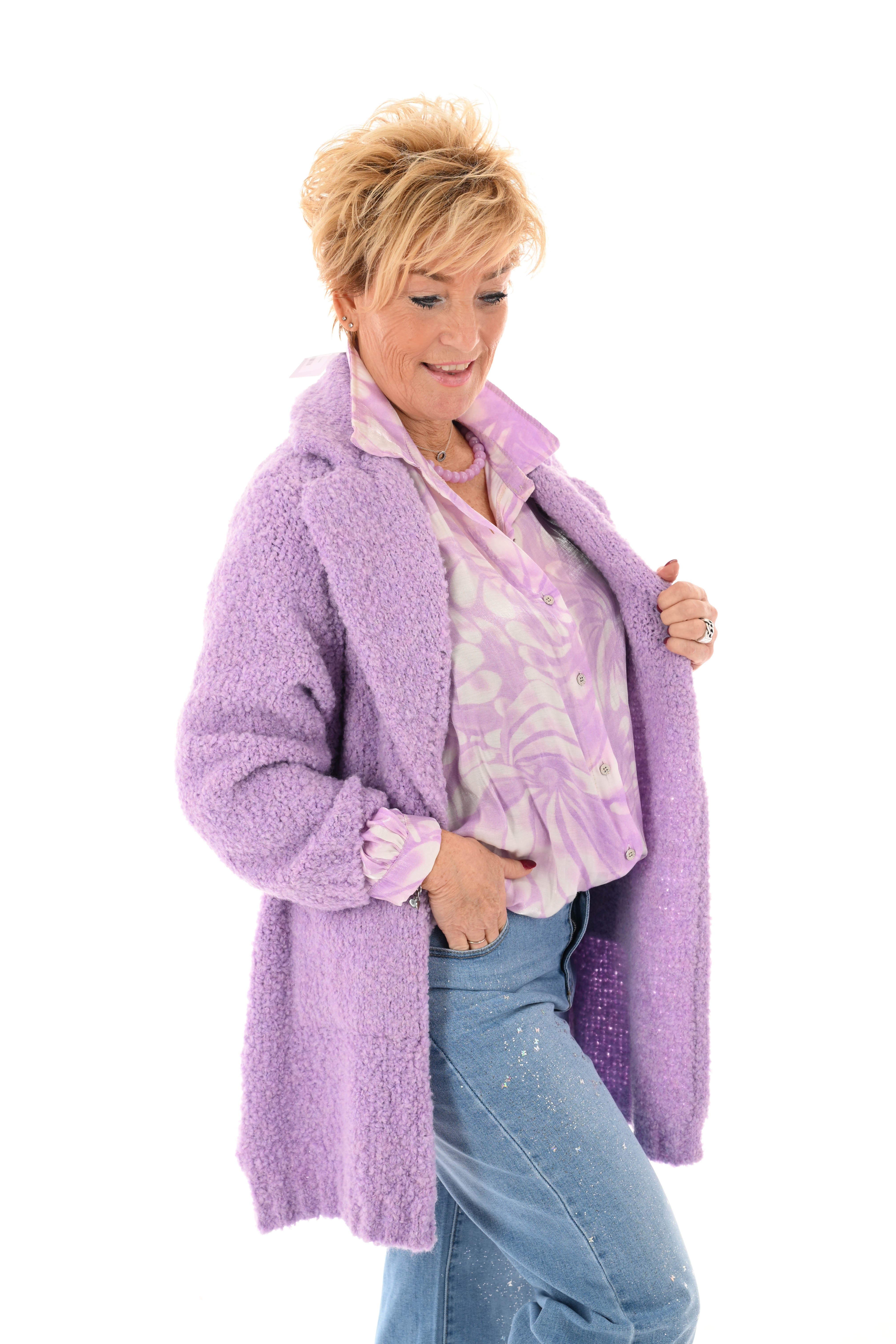 Boucle vest met kraag lila