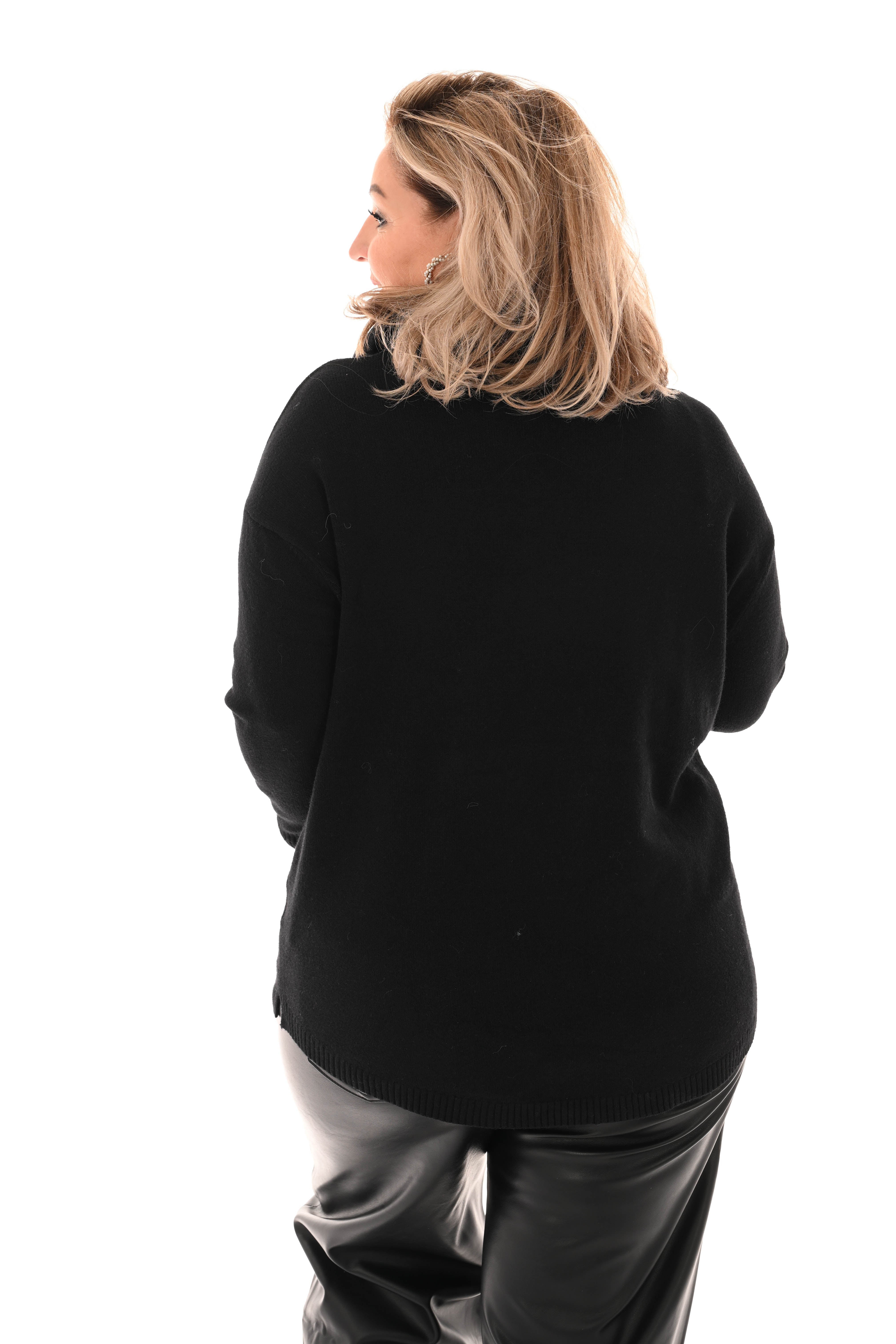 Fijn gebreide trui met sjaal zwart