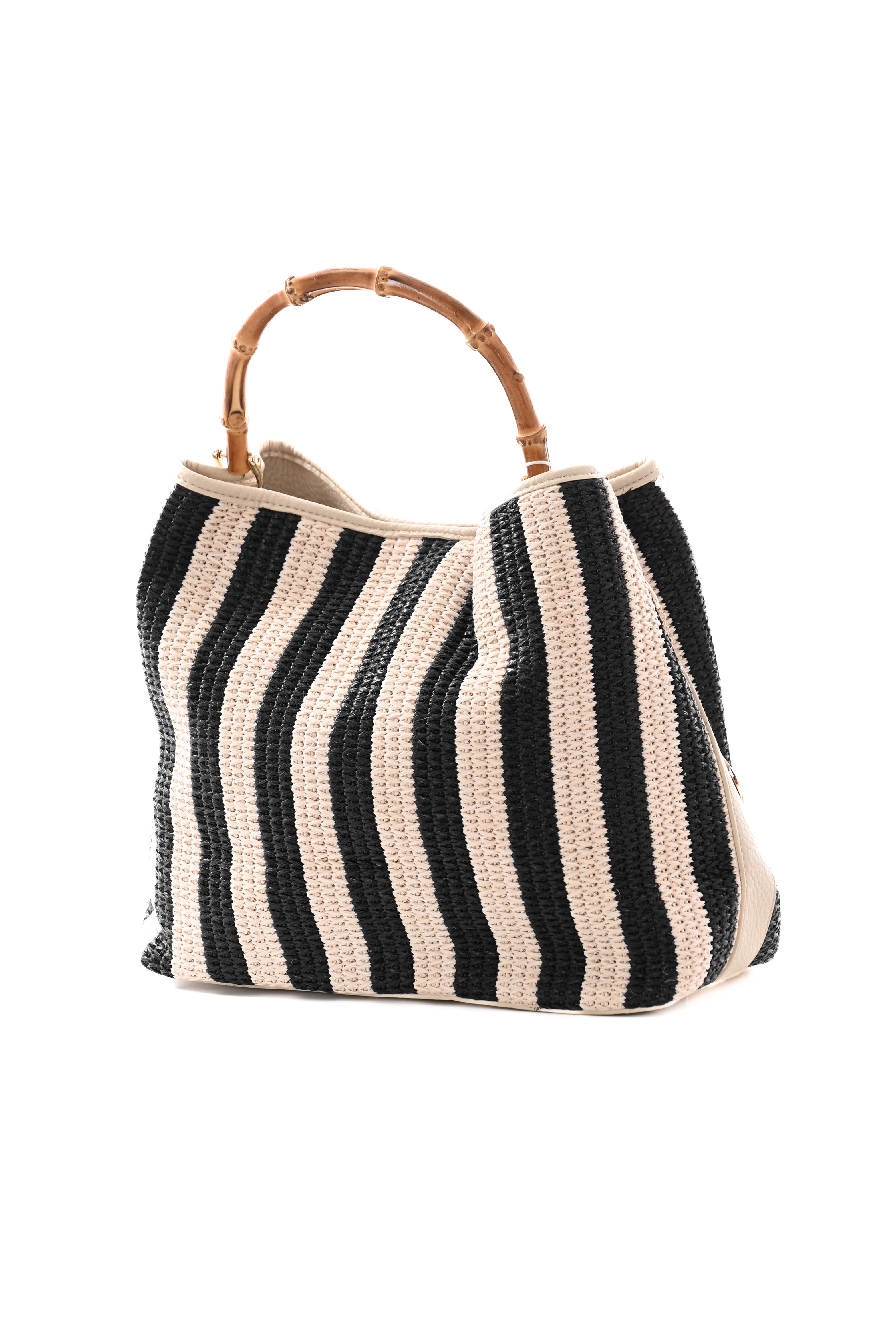 Gestreepte tas creme/zwart