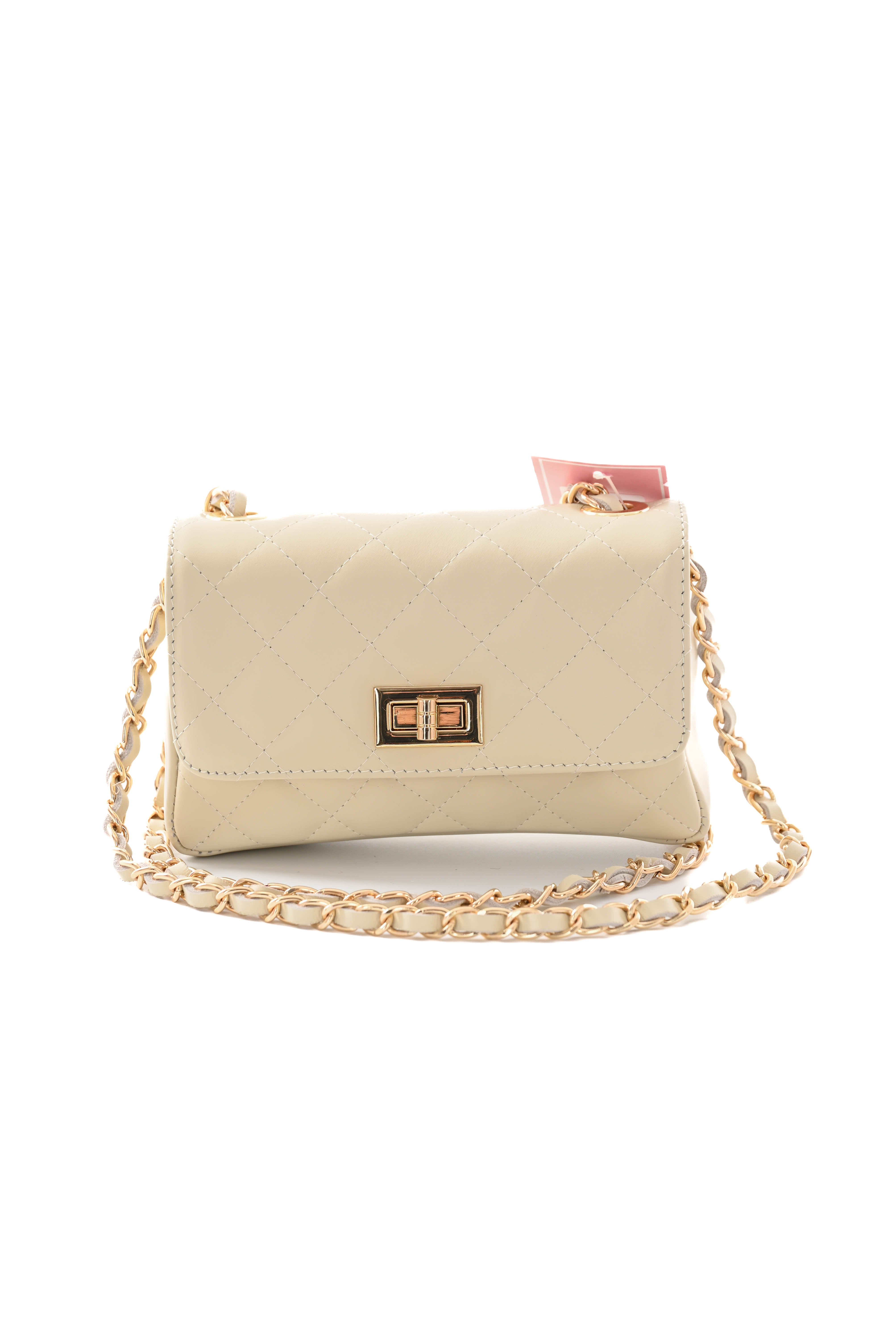 Kleine leren schoudertas creme/goud