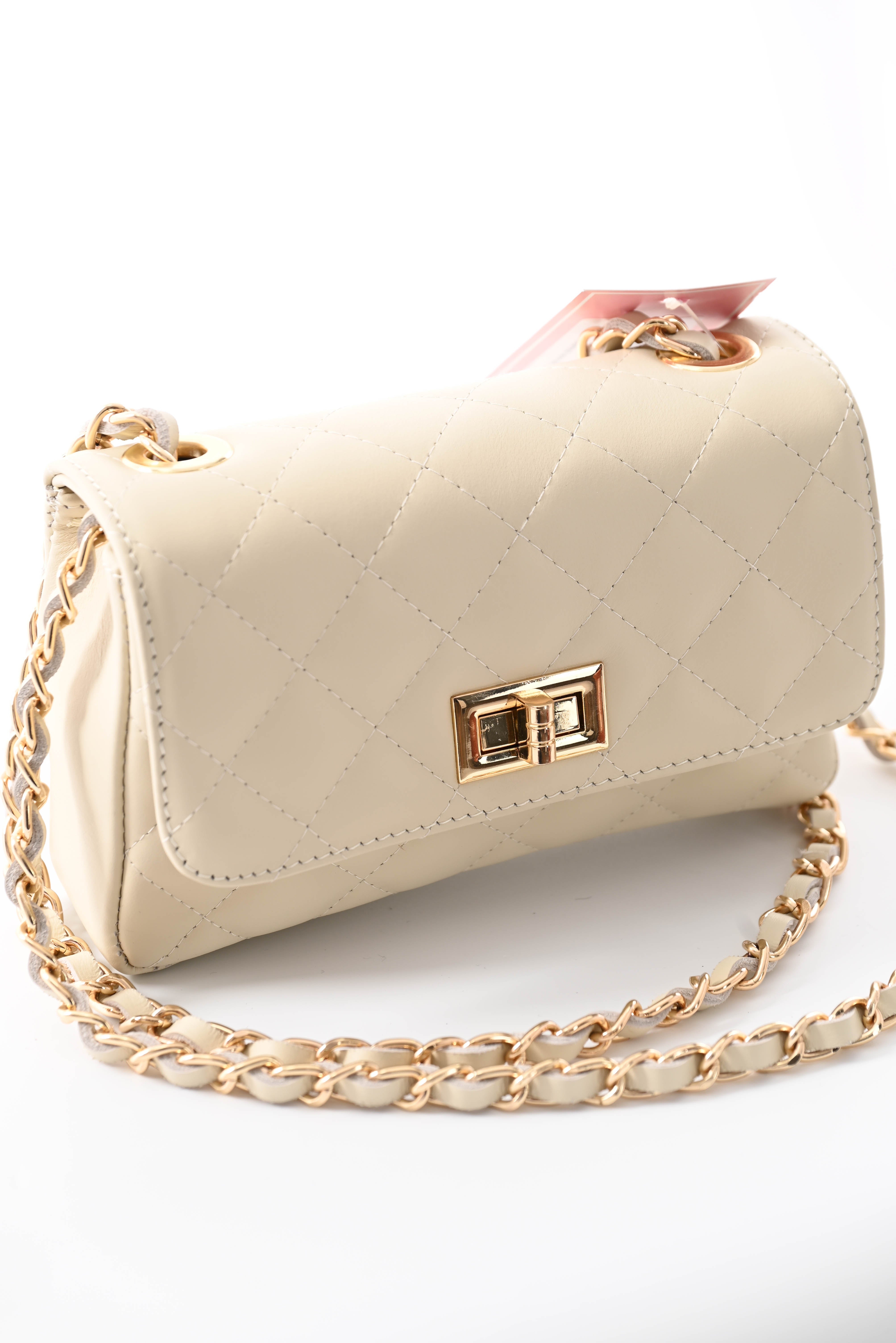 Kleine leren schoudertas creme/goud