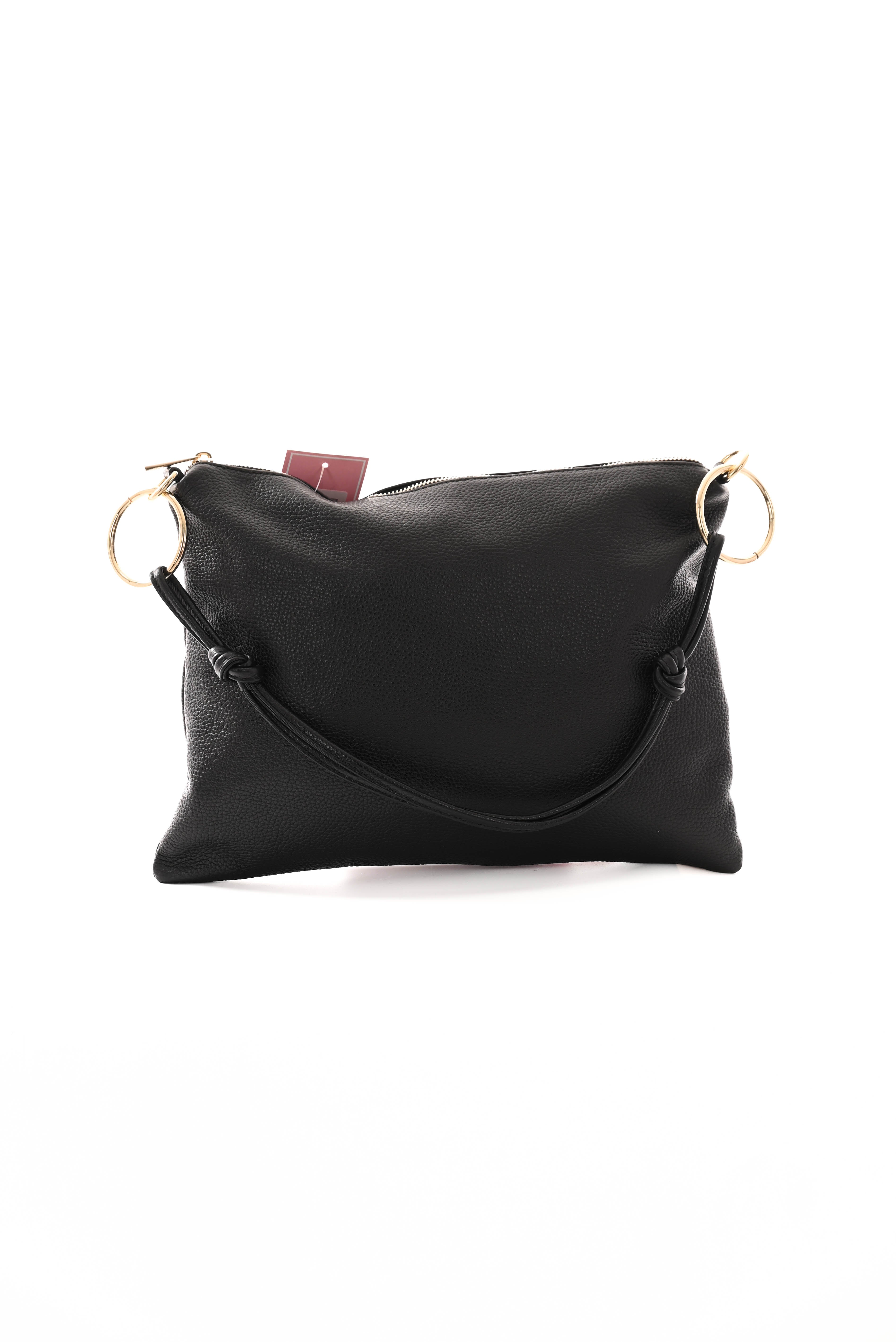 Leren tas grote gouden ringen zwart