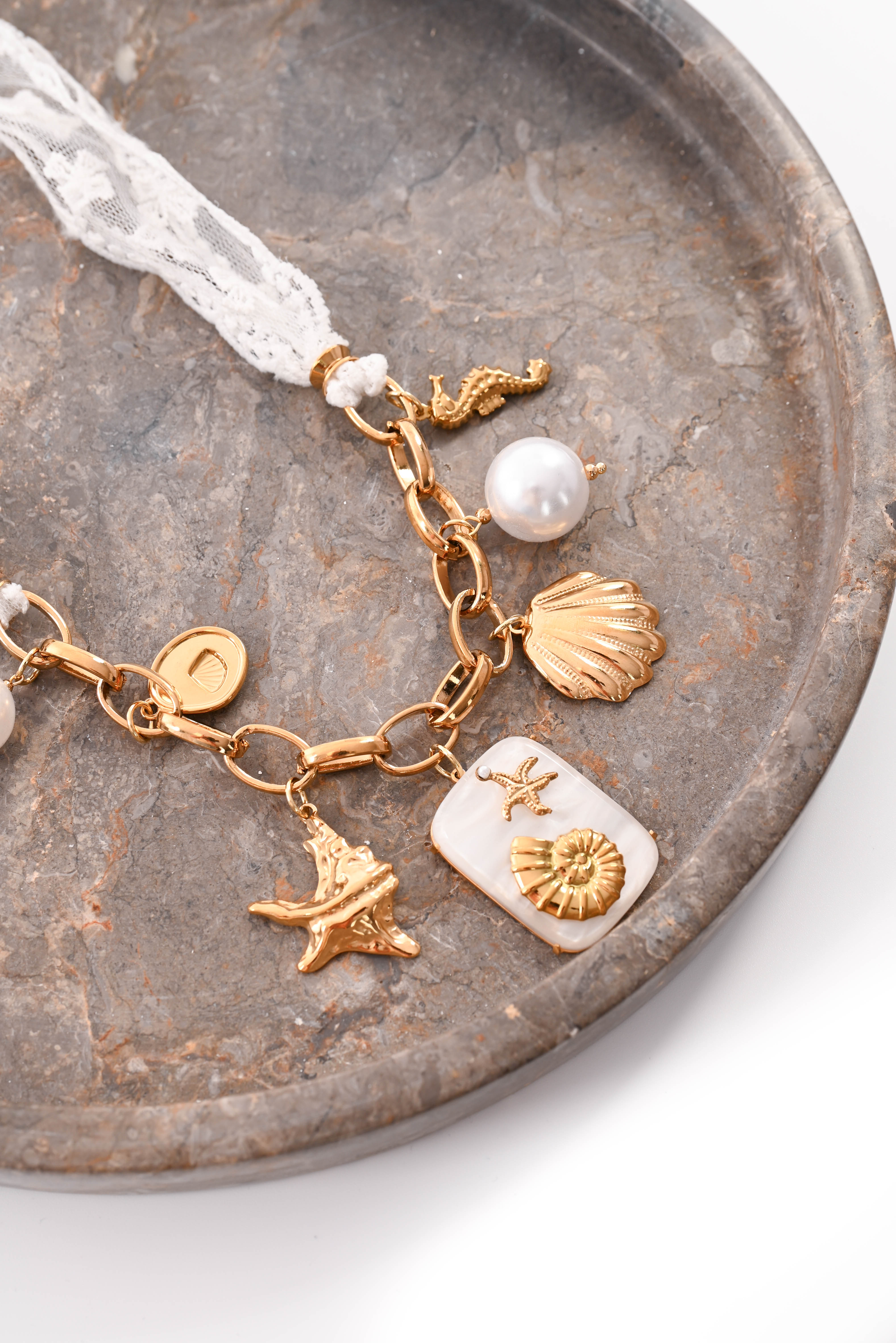 Ketting kant zeeschelpen goud