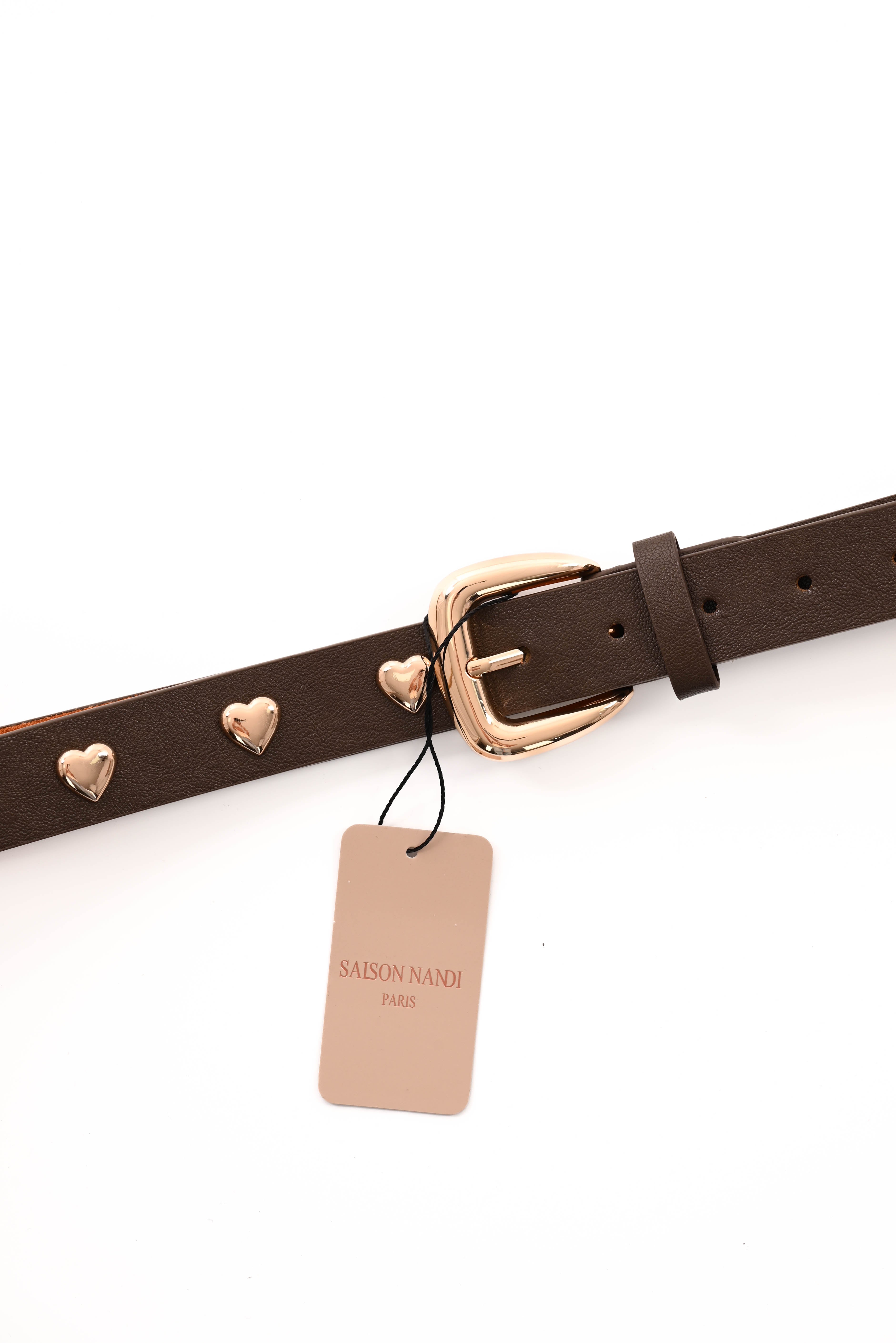 Riem met stud hartjes donkerbruin