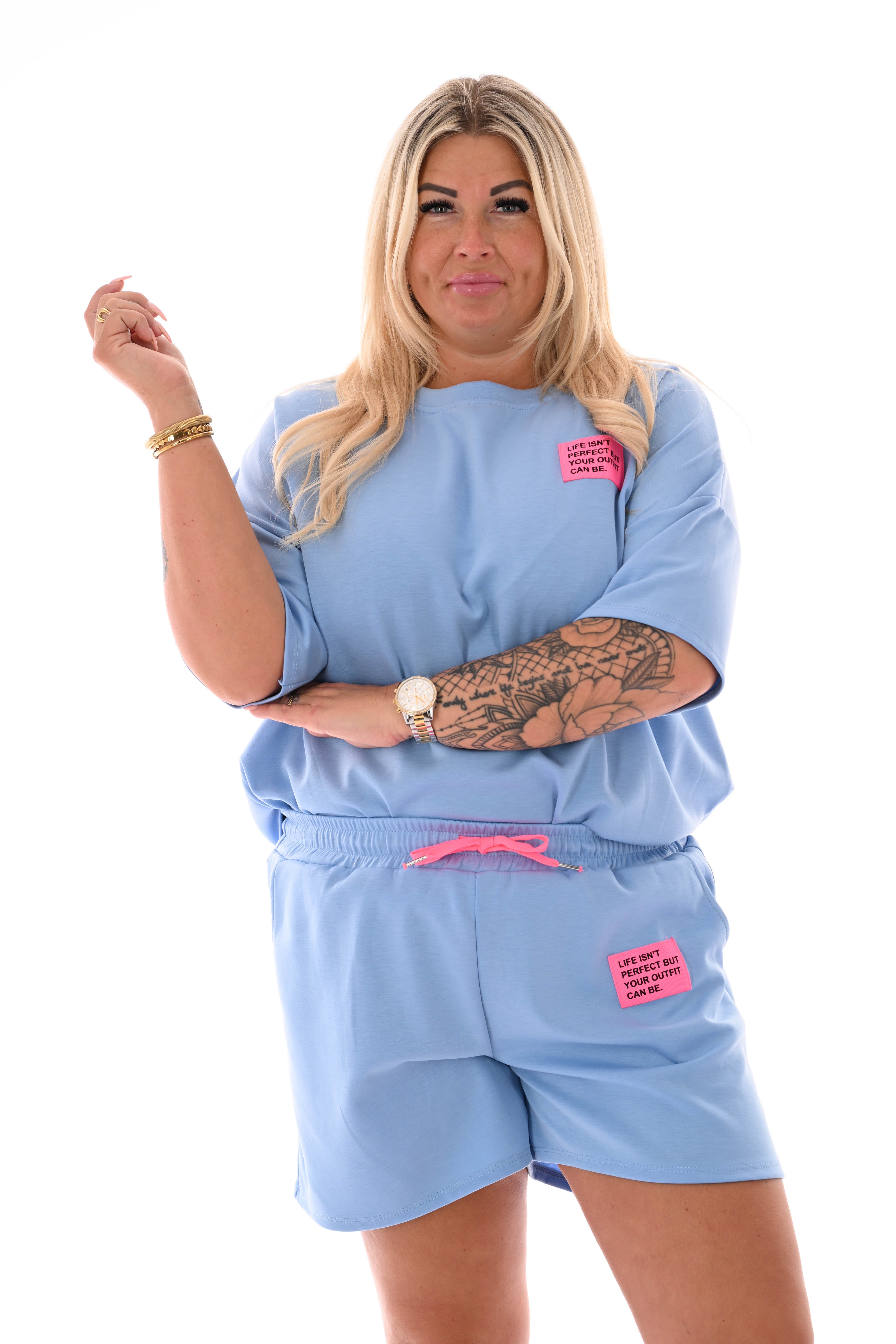 Twinset applicatie uni lichtblauw