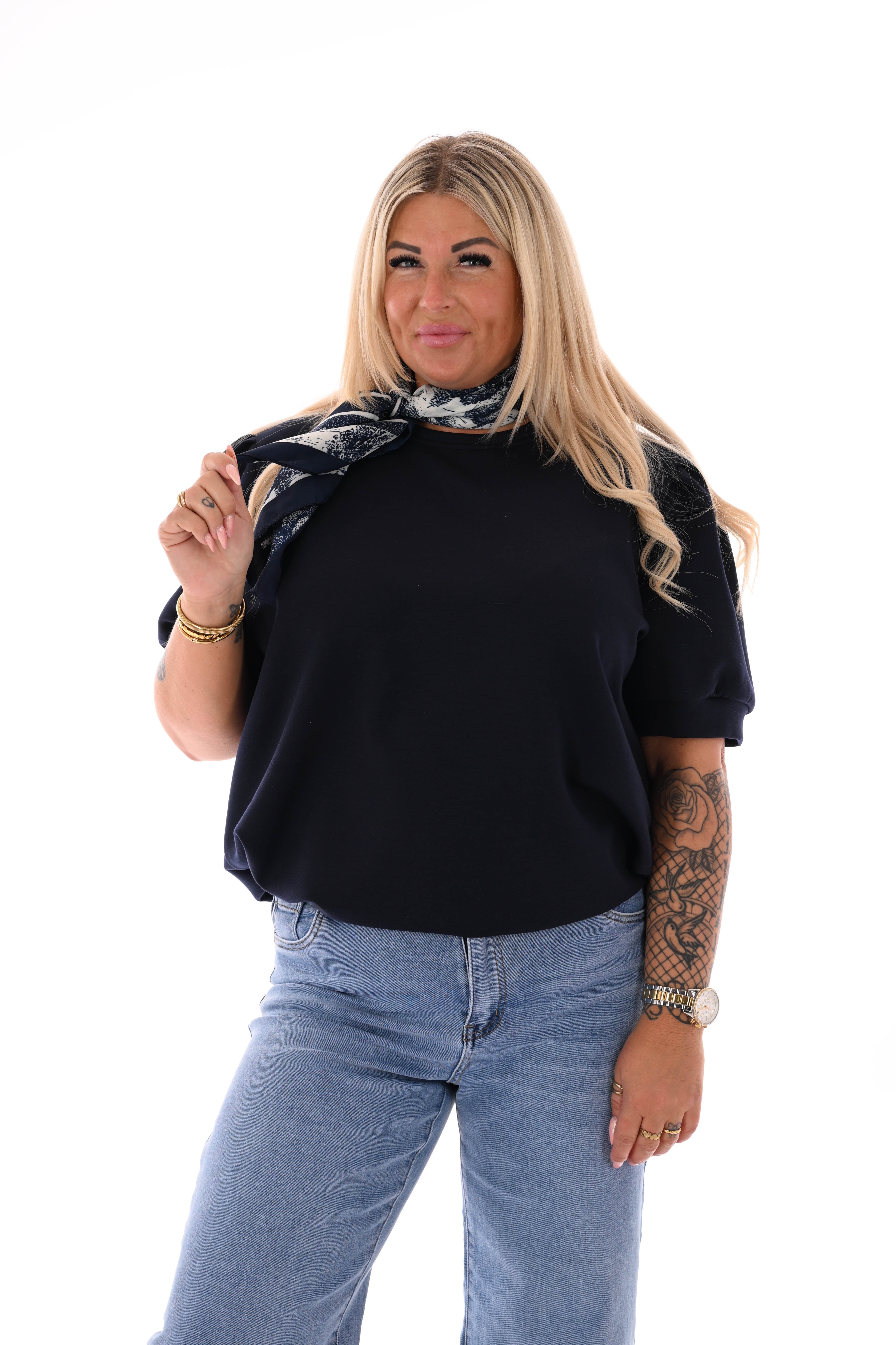 Sweater korte pofmouwen marineblauw
