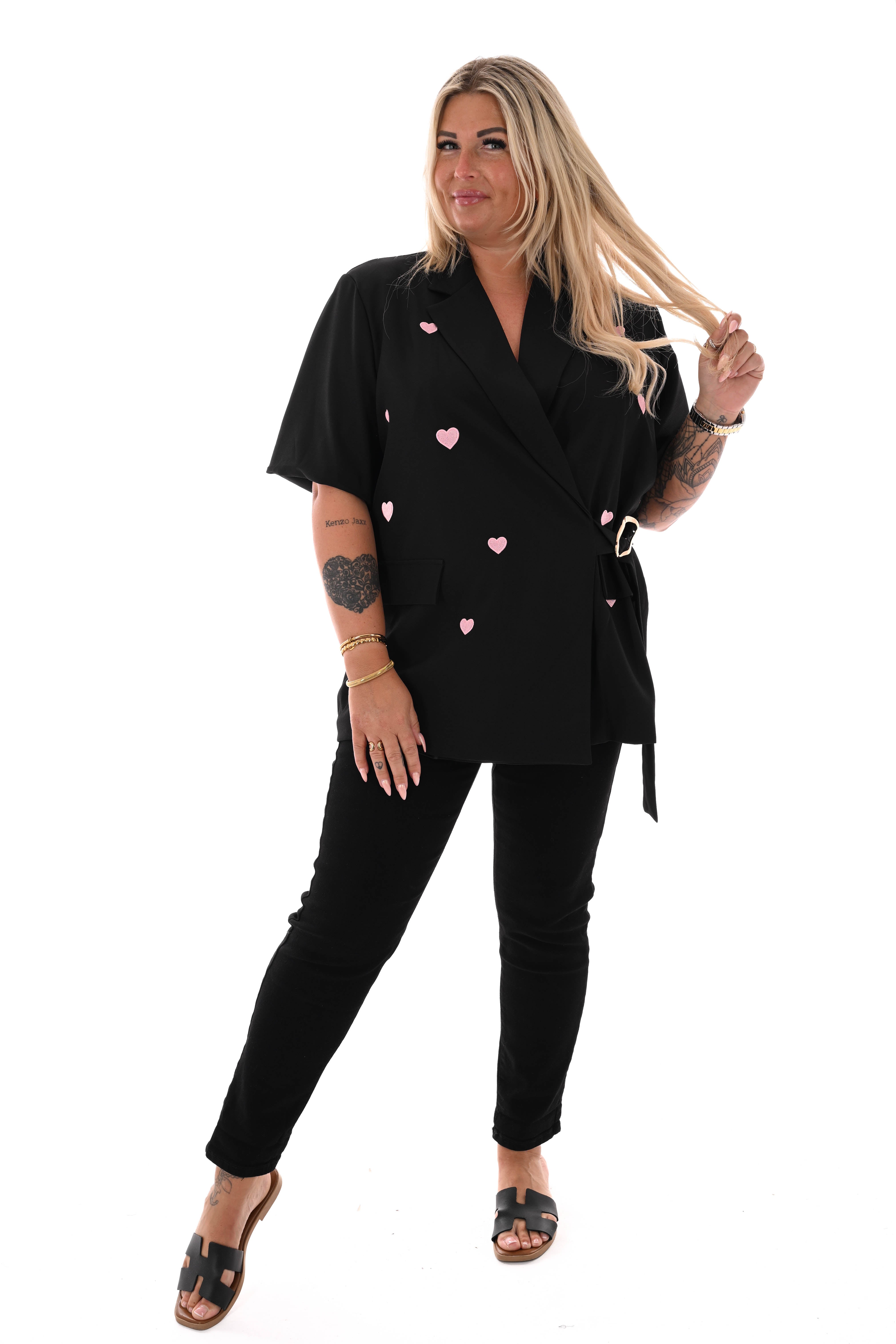 Blazer korte mouwen met hartjes zwart