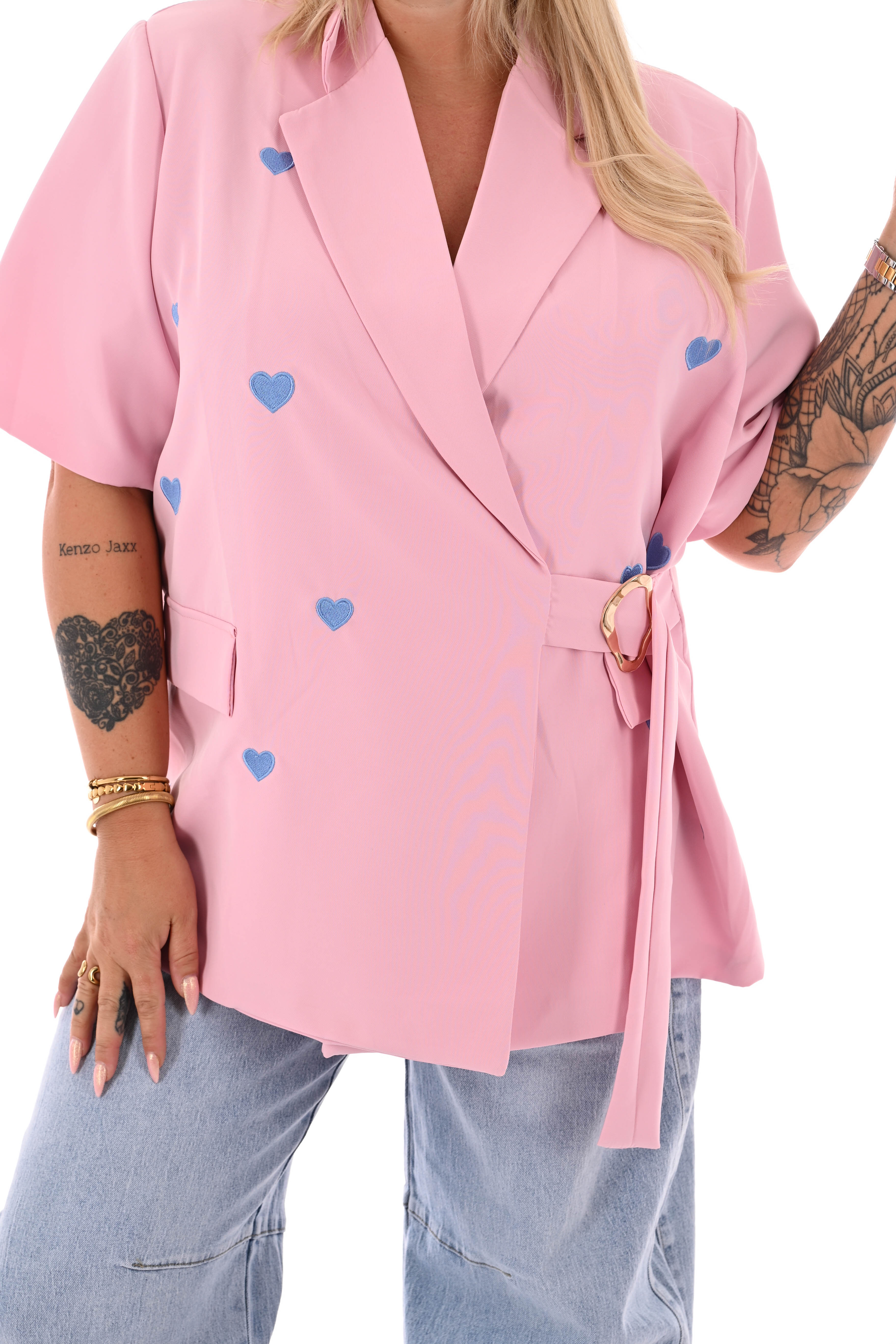 Blazer korte mouwen met hartjes lichtroze