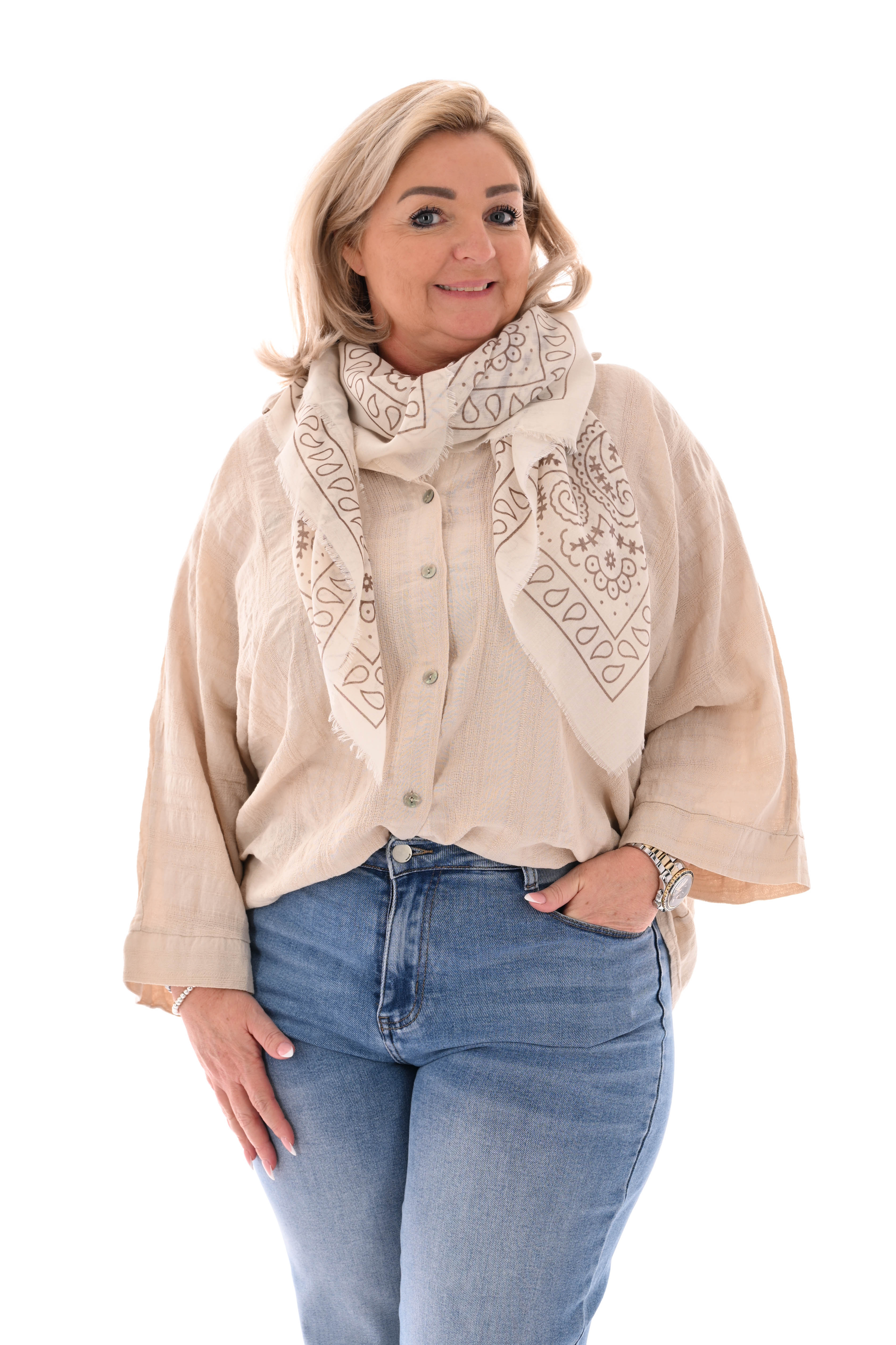 Blouse 3/4e mouwen uni beige