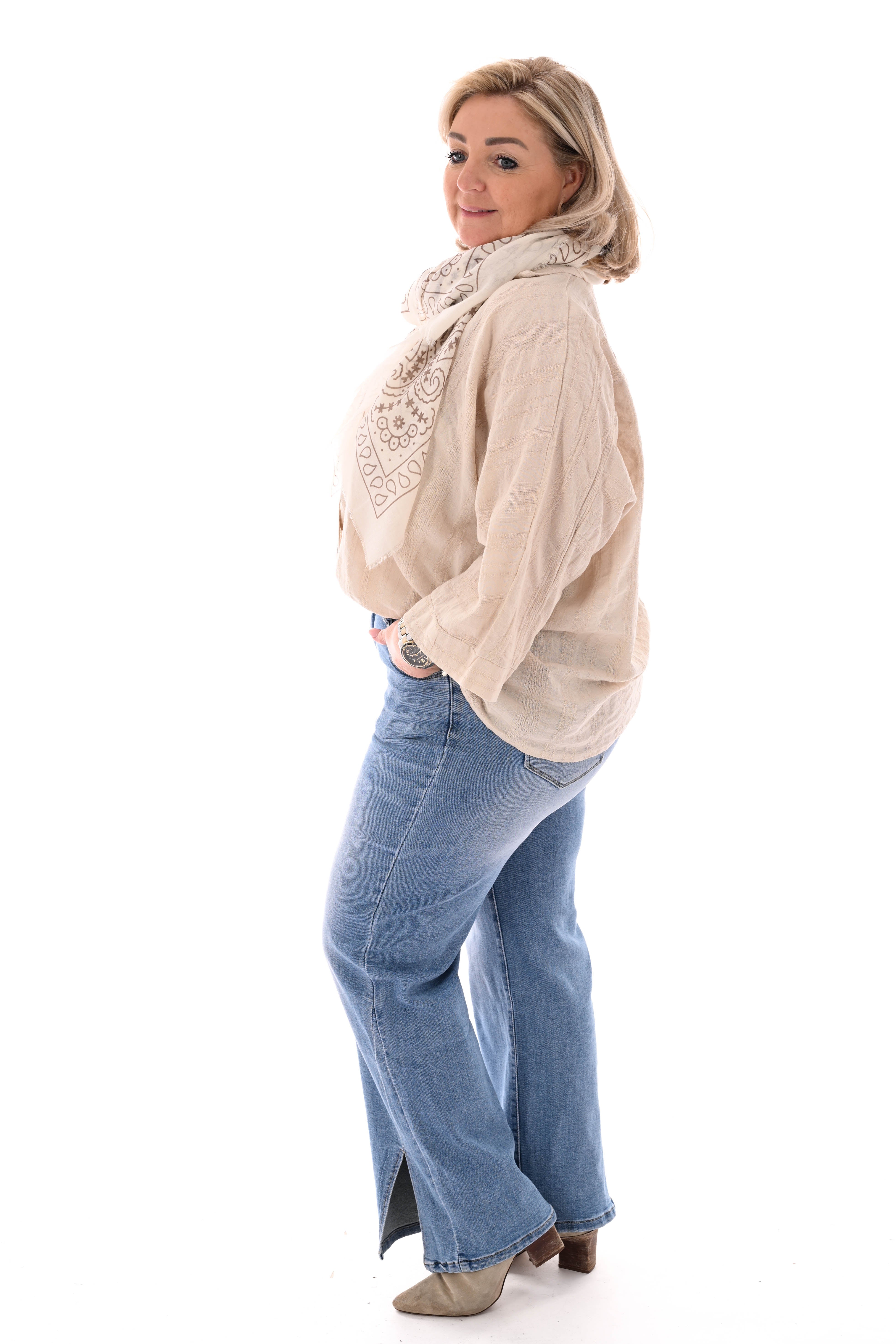 Blouse 3/4e mouwen uni beige