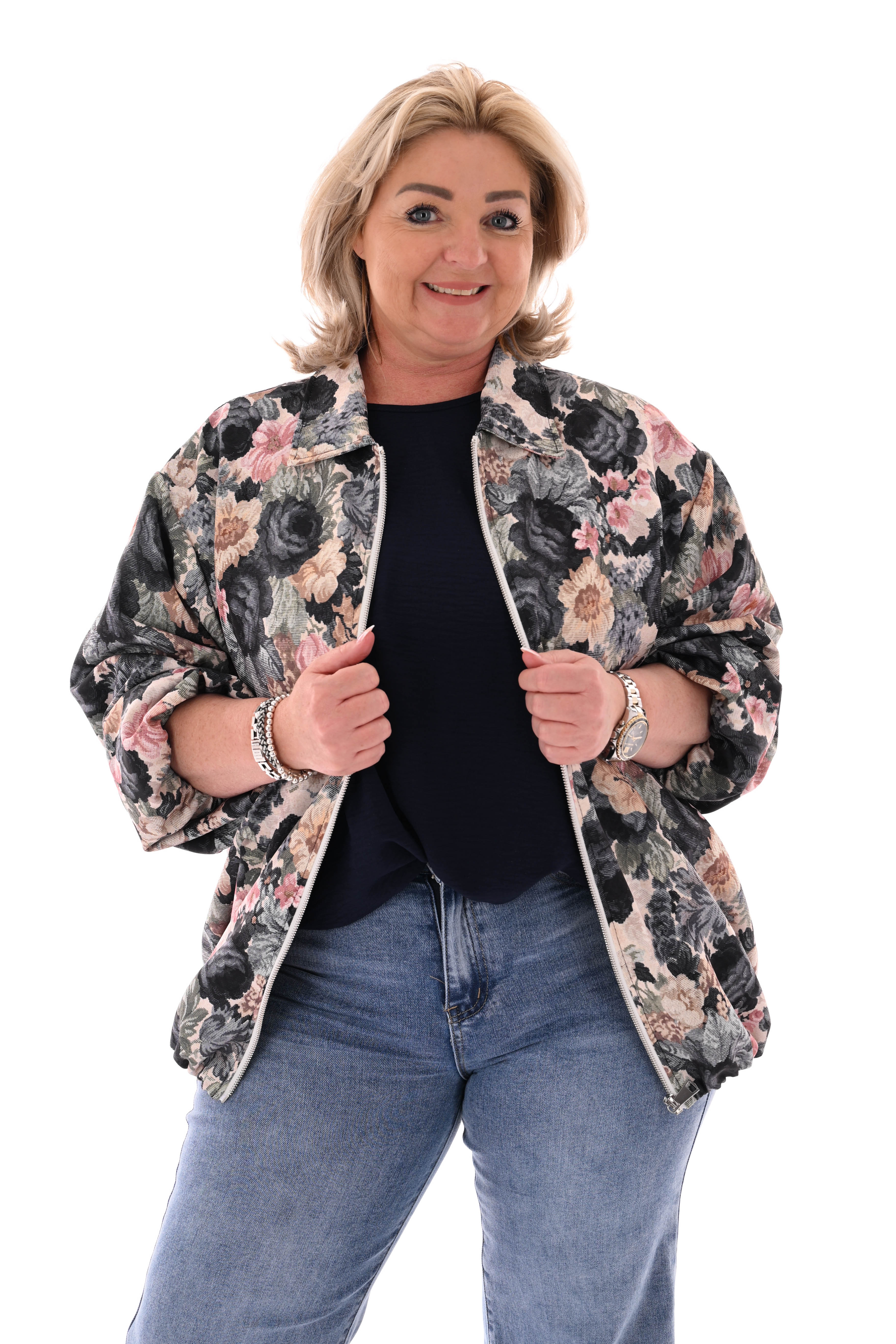 Bomberjack bloemen zwart
