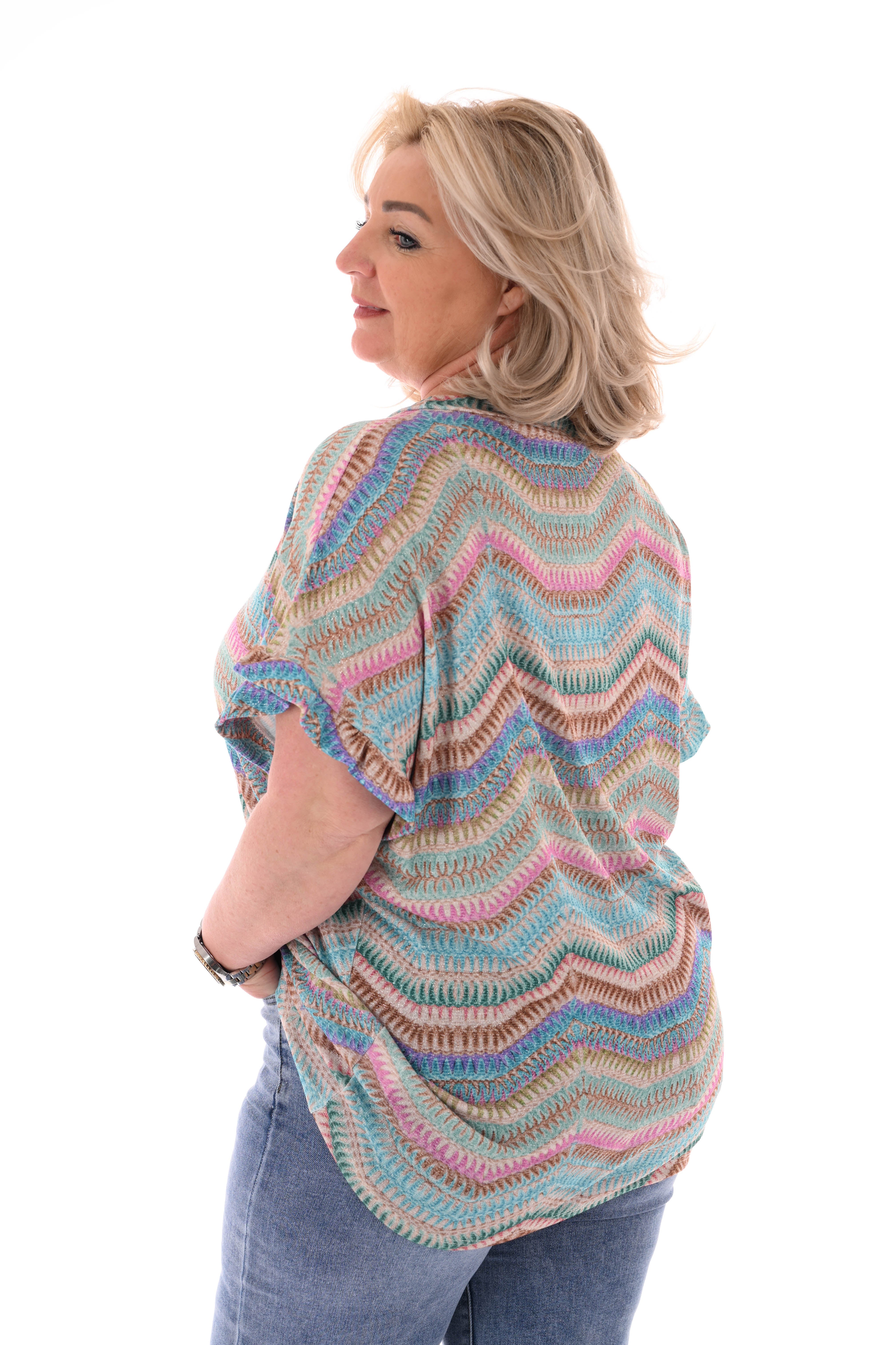 Top roezelmouwen wave turquoise