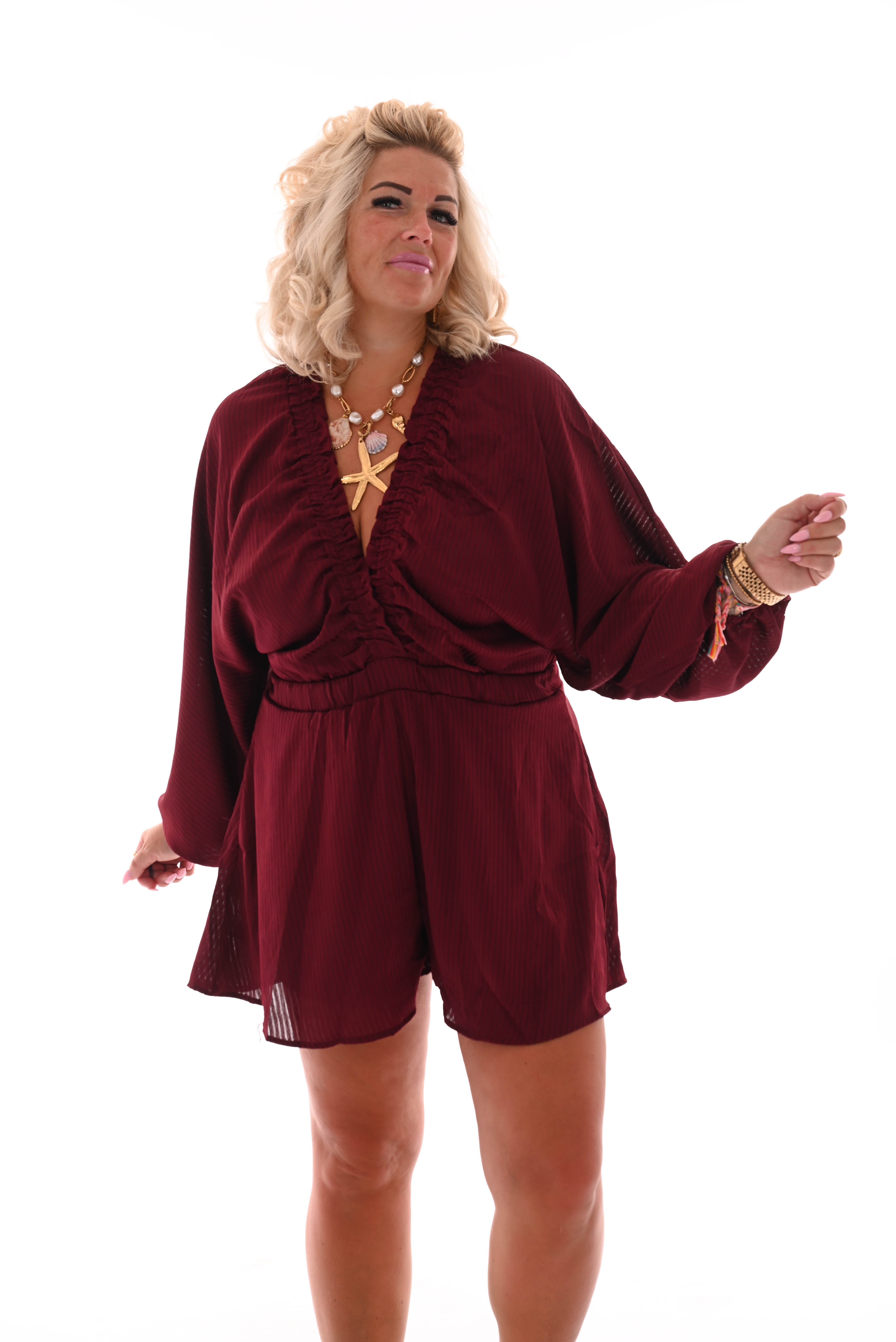 Playsuit v-hals strepen bordeaux