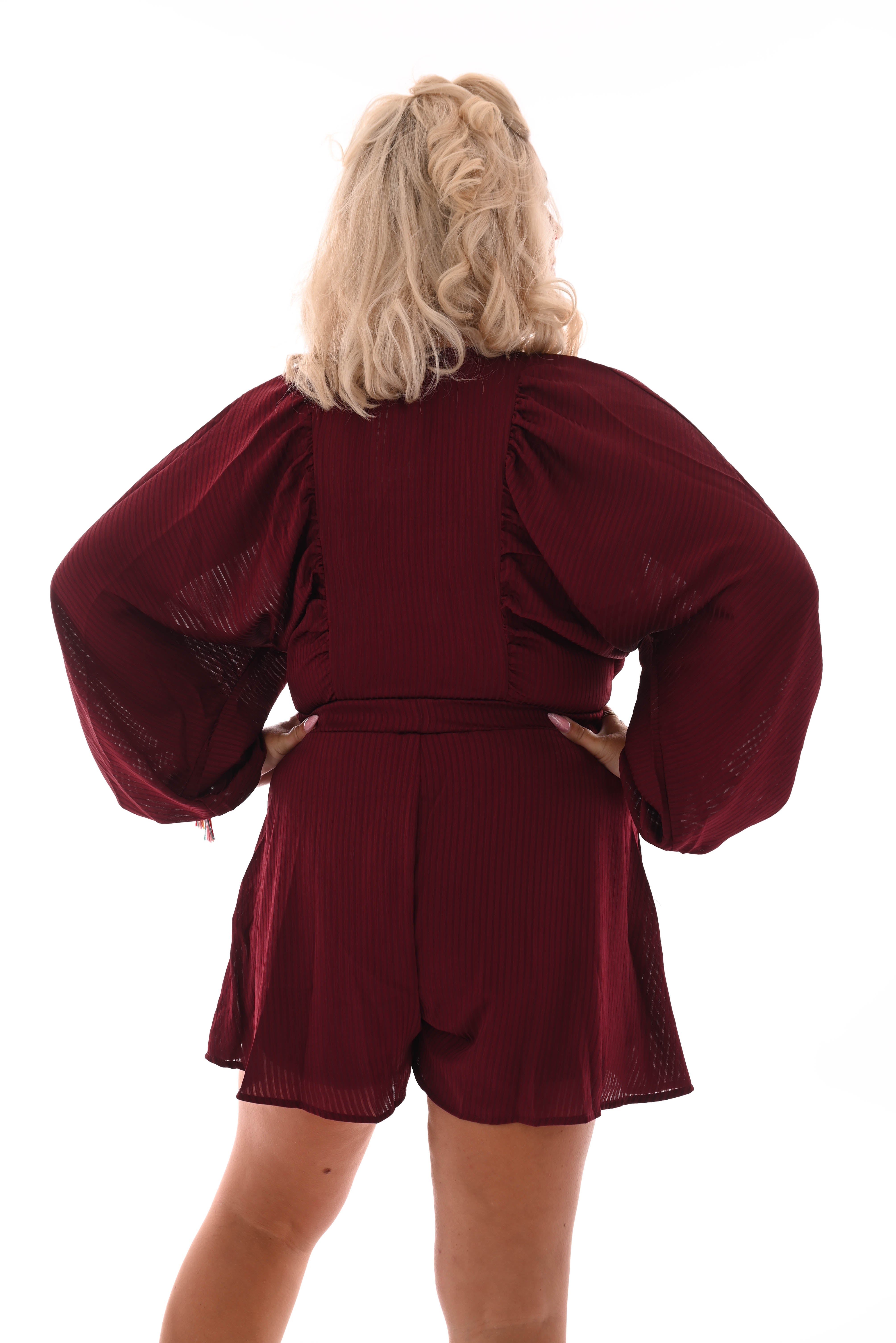 Playsuit v-hals strepen bordeaux