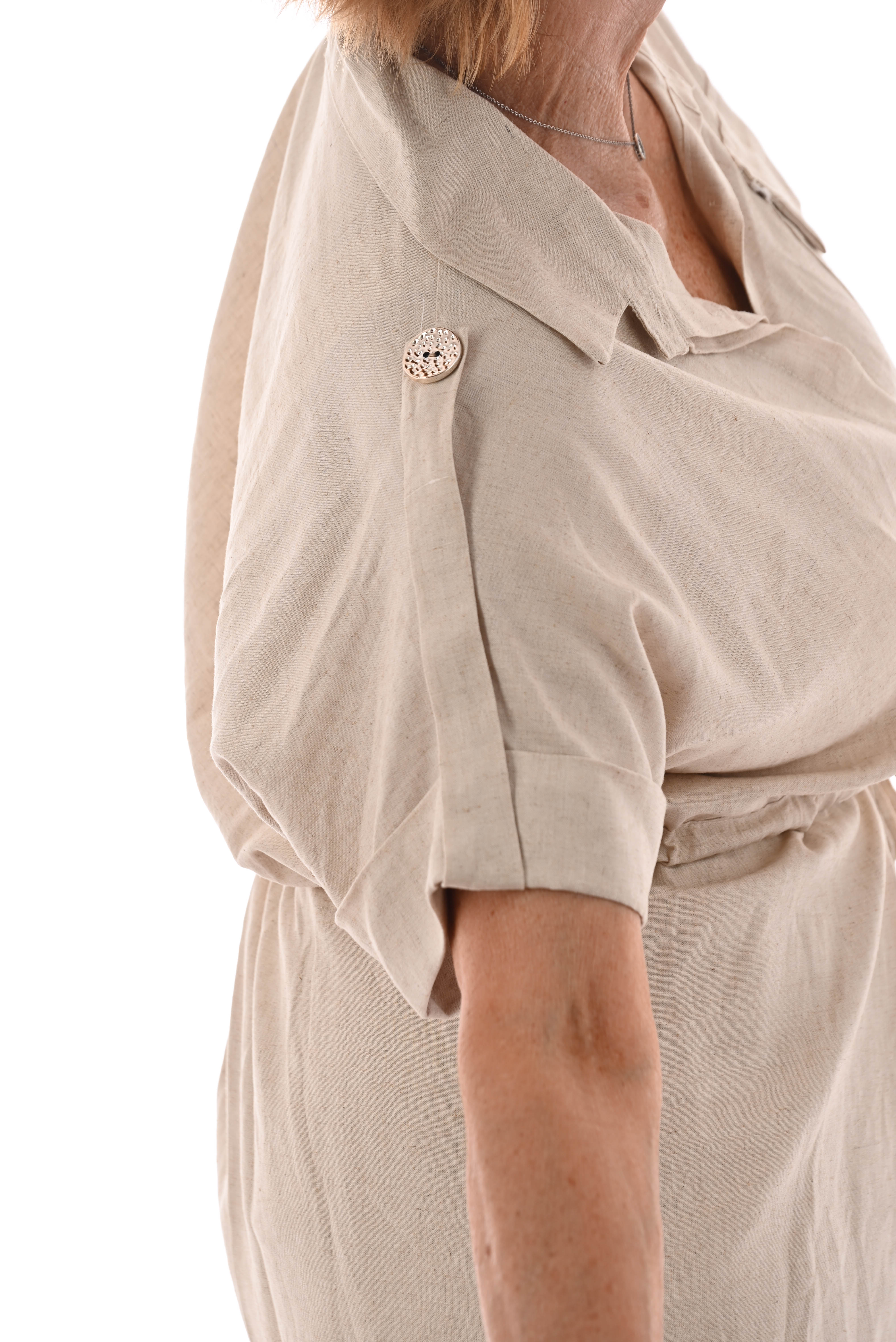 Tweedelig set met aantrekkoord korte mouwen beige