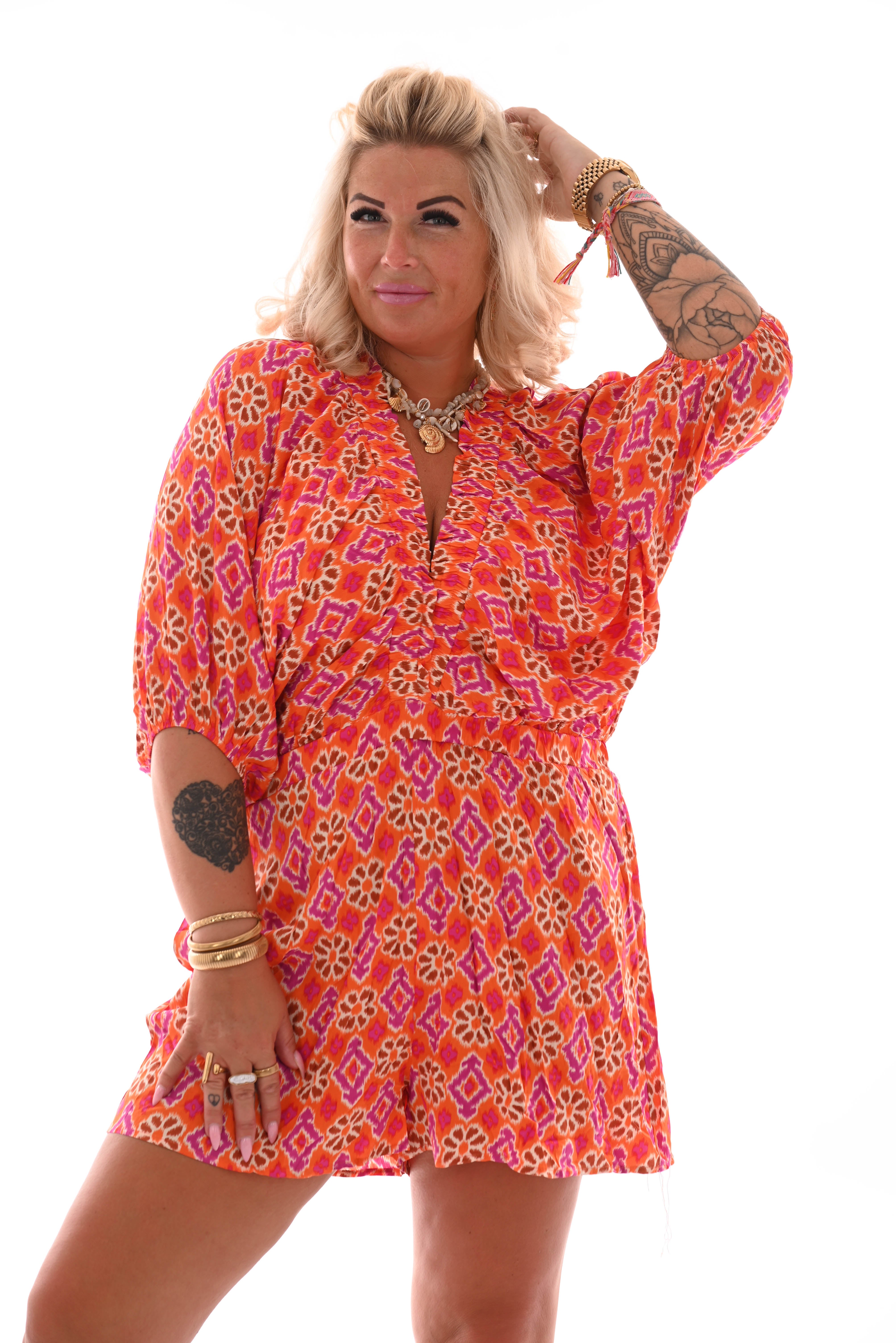 Playsuit v-hals kleine bloemen cyclaam