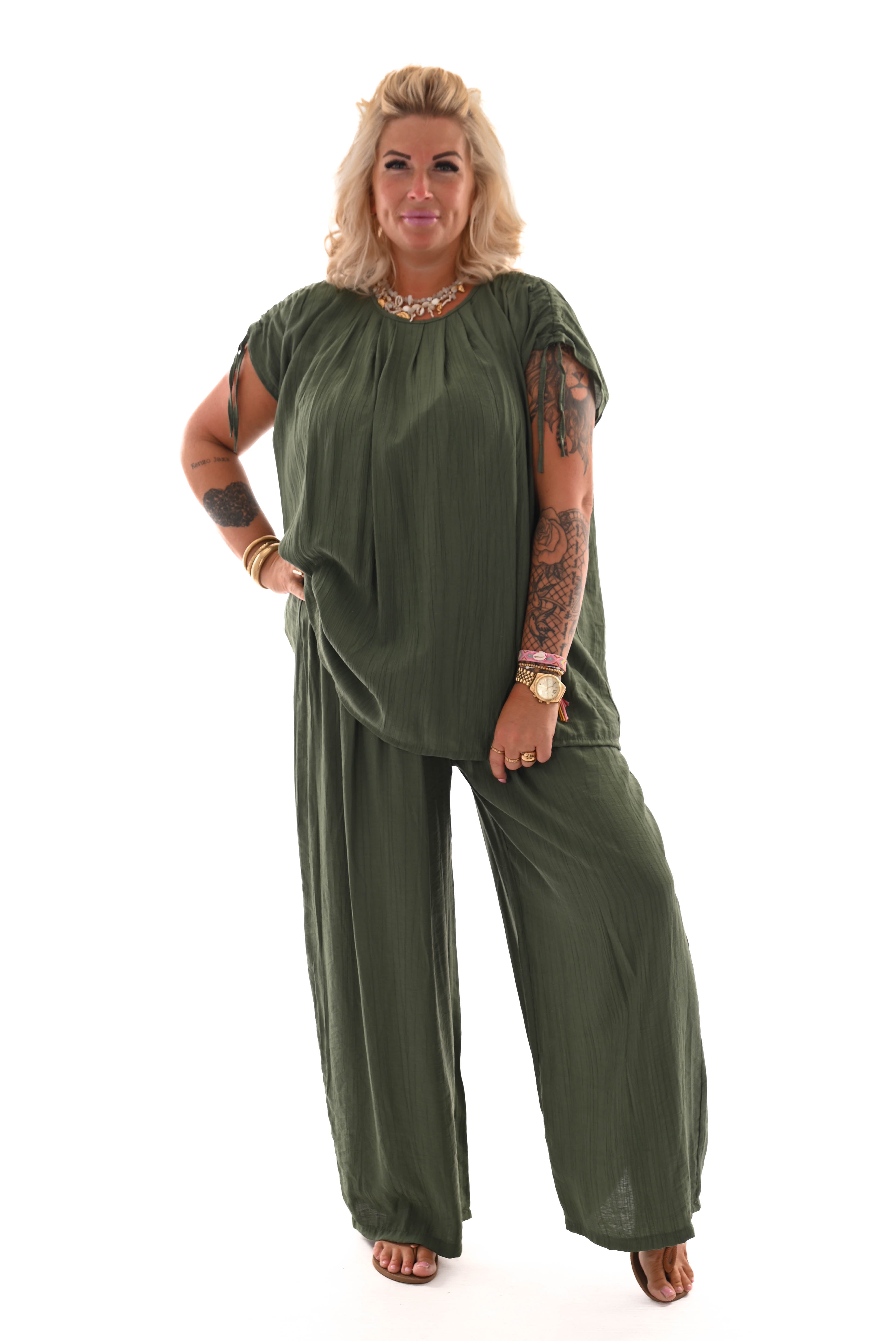 Tweedelig set crepe schouder detail groen