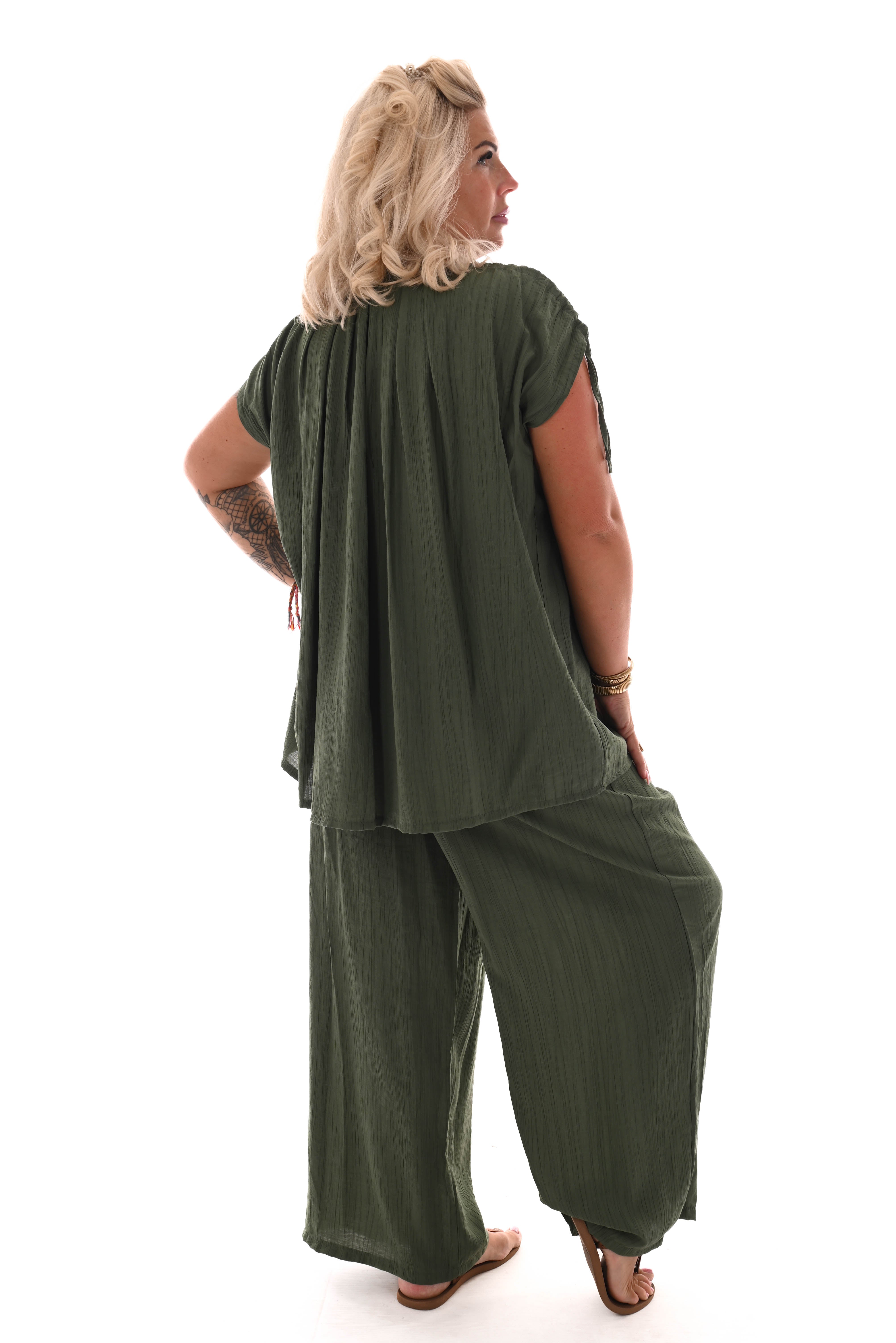 Tweedelig set crepe schouder detail groen