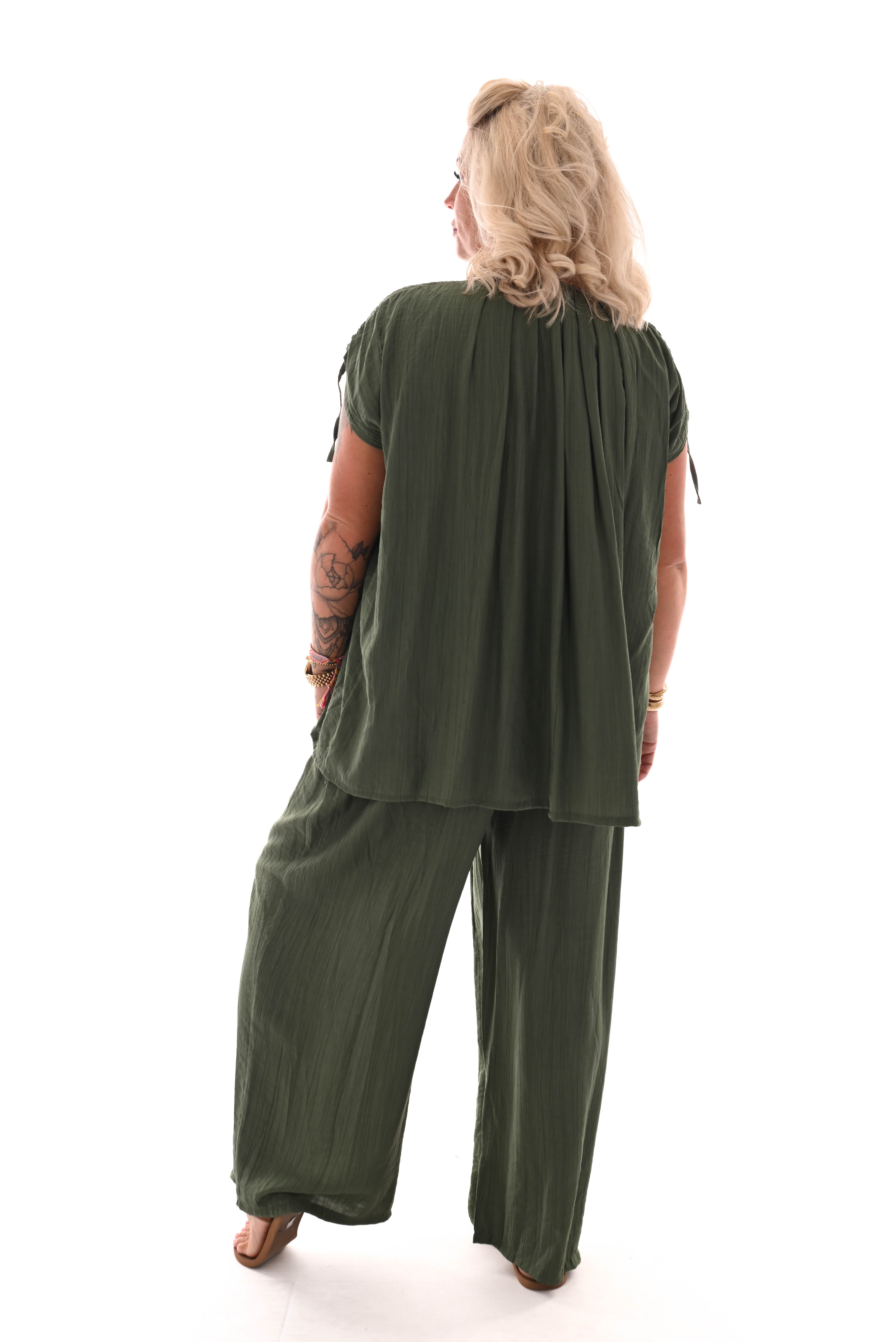 Tweedelig set crepe schouder detail groen
