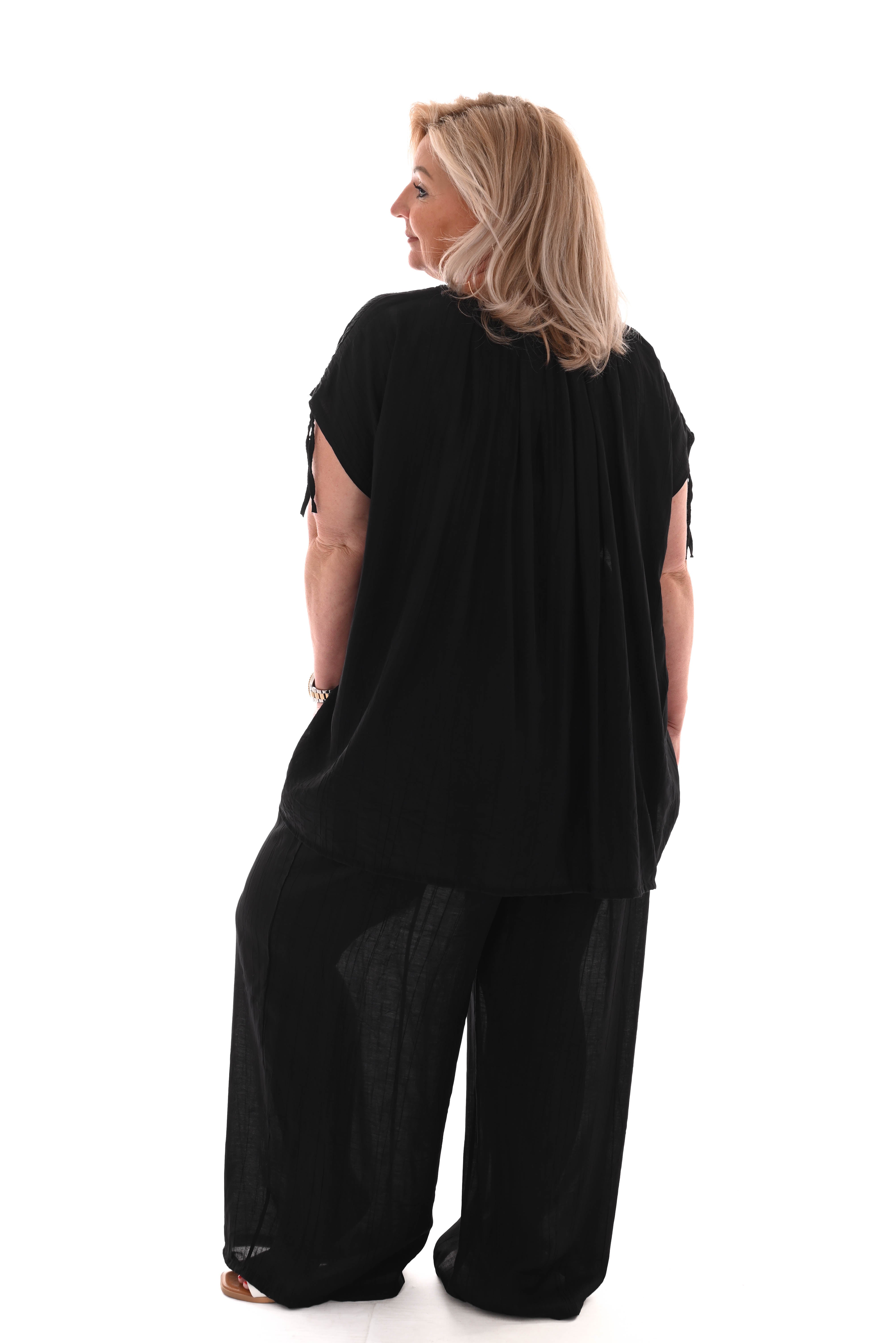 Tweedelig set crepe schouder detail zwart