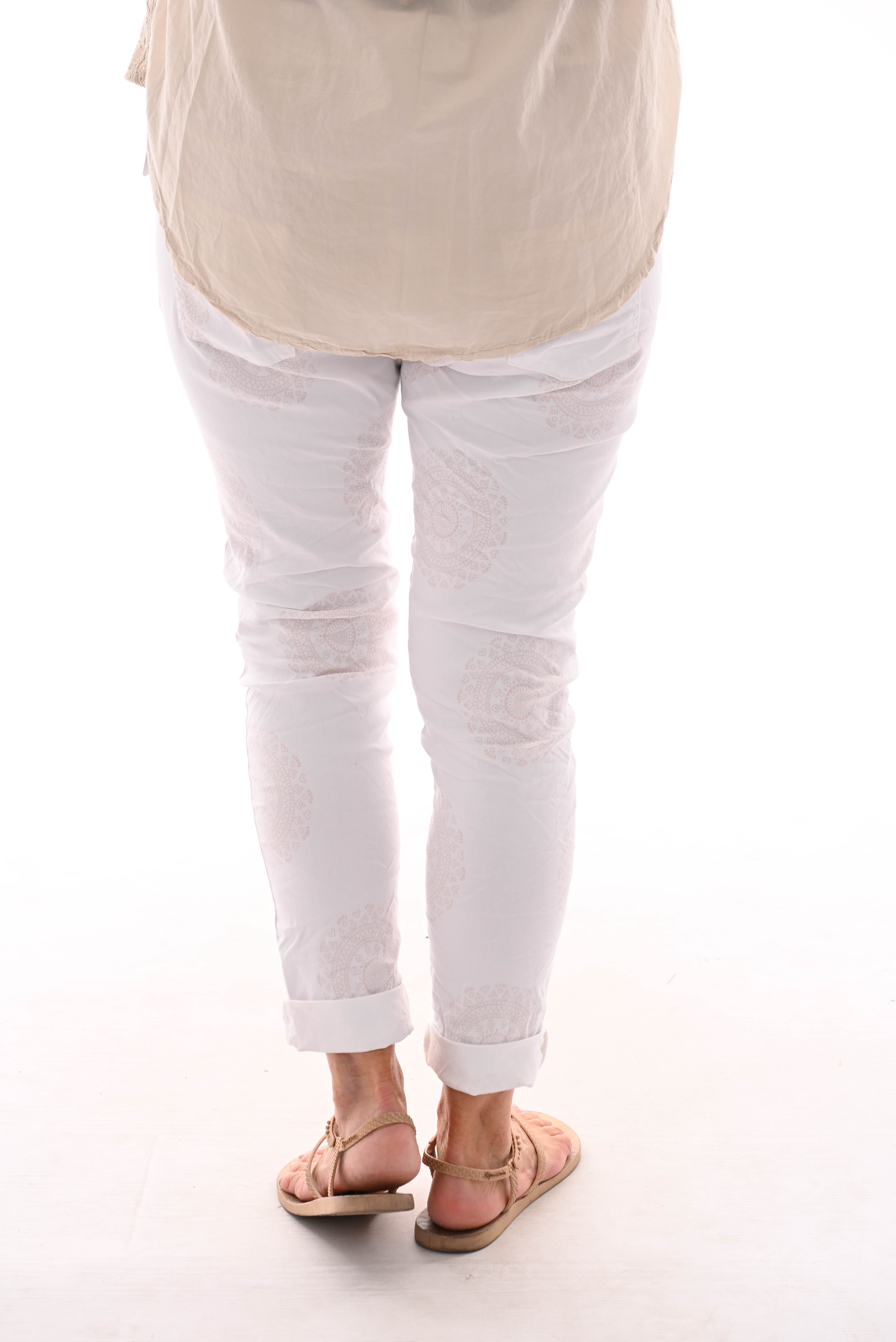 Stretchbroek mandala roomwit