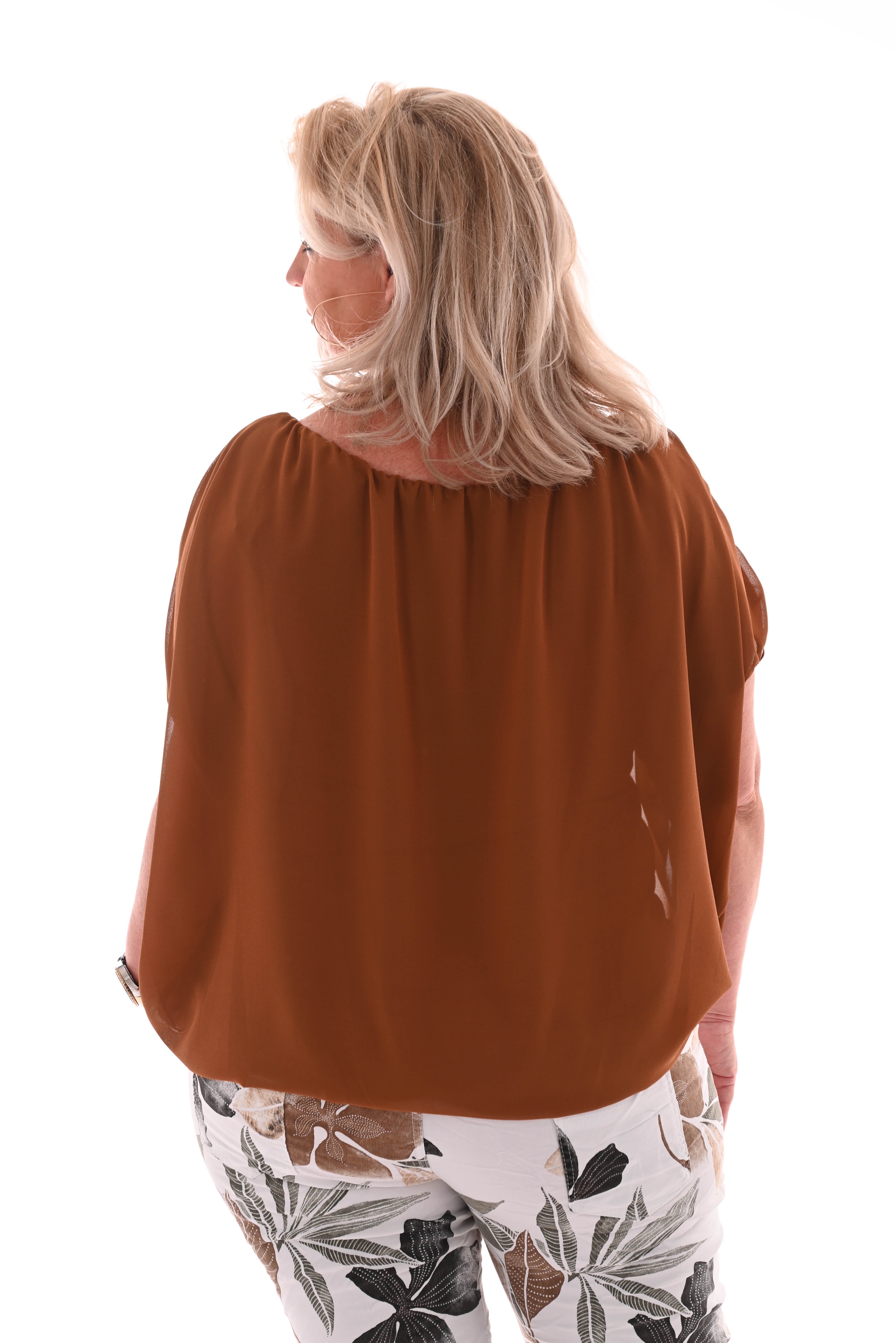 Ballon top korte mouwen uni camel