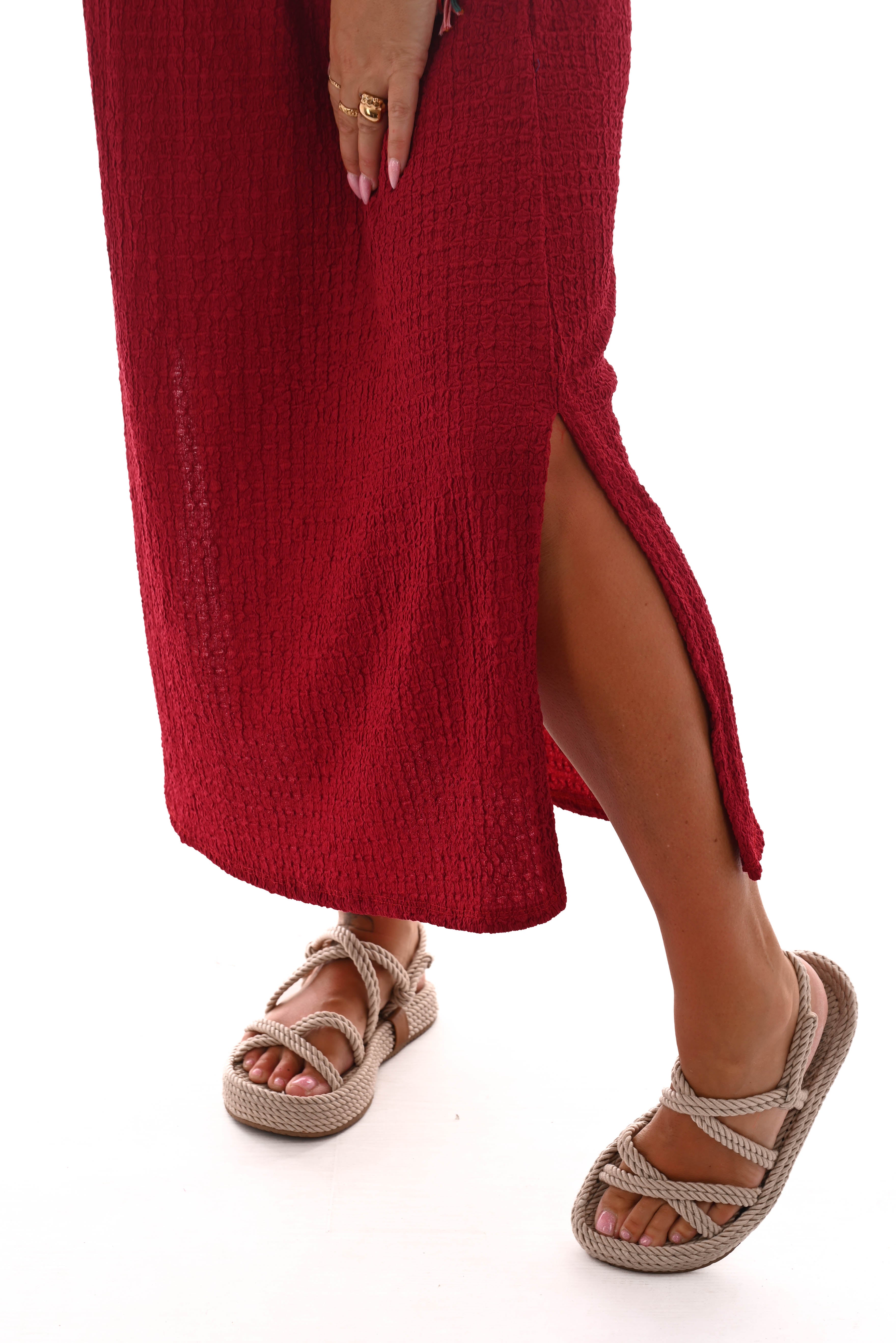 Lange jurk mouwloos crepe rood