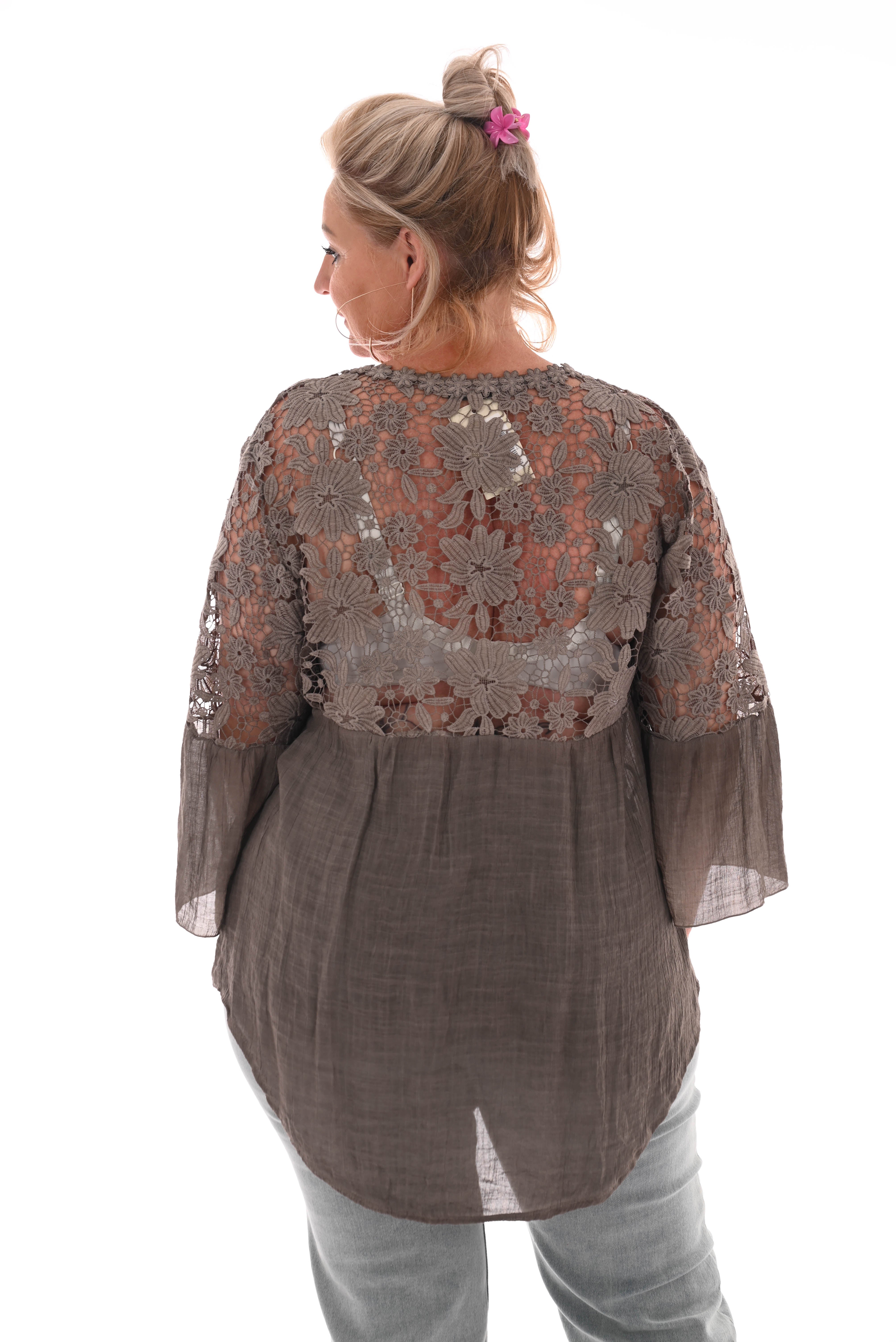 Doorknoop blouse bloemen hals bruin