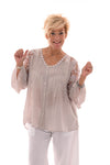 Doorknoop blouse bloemen hals beige