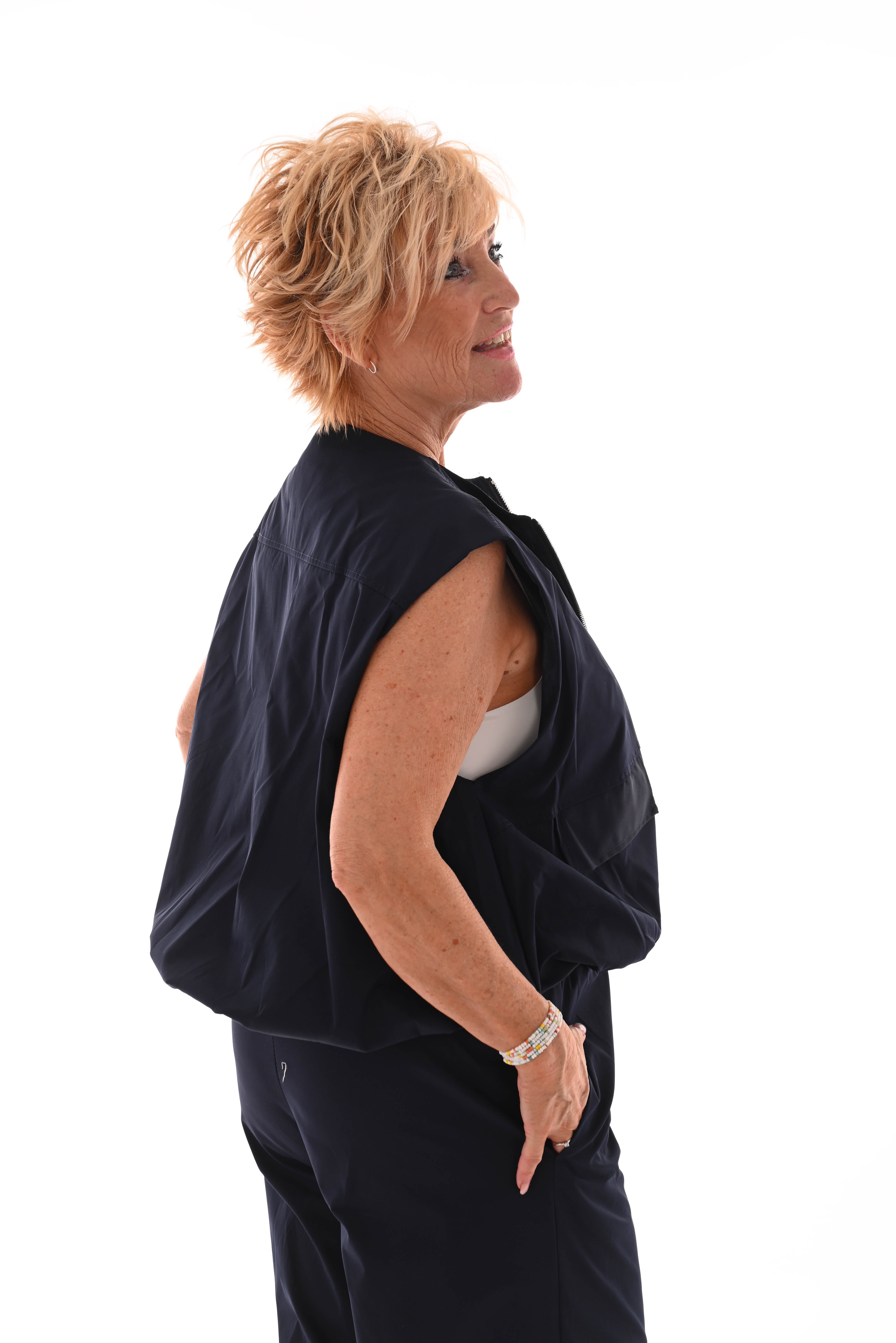 wijde broek uni elastieken band marineblauw