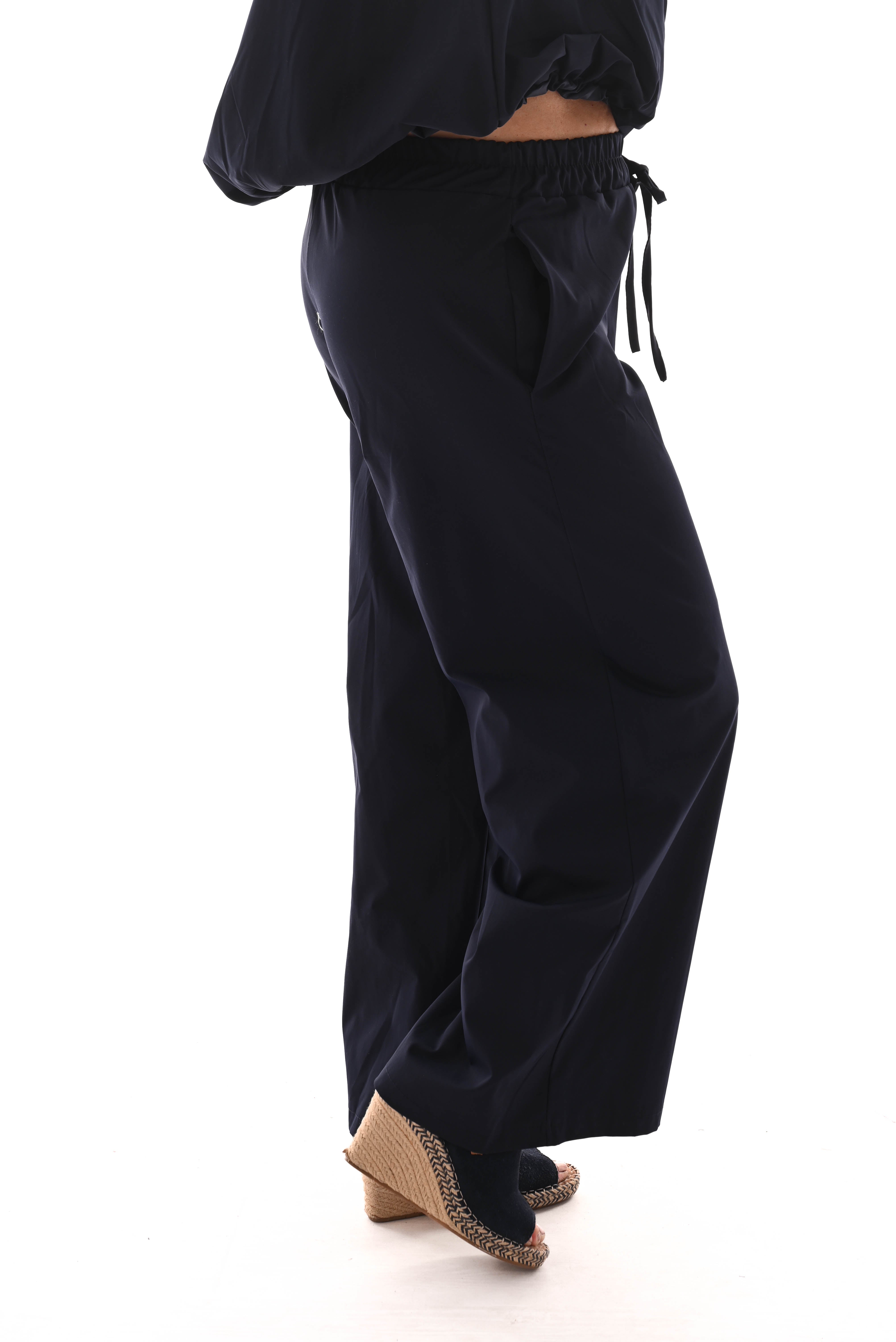 wijde broek uni elastieken band marineblauw