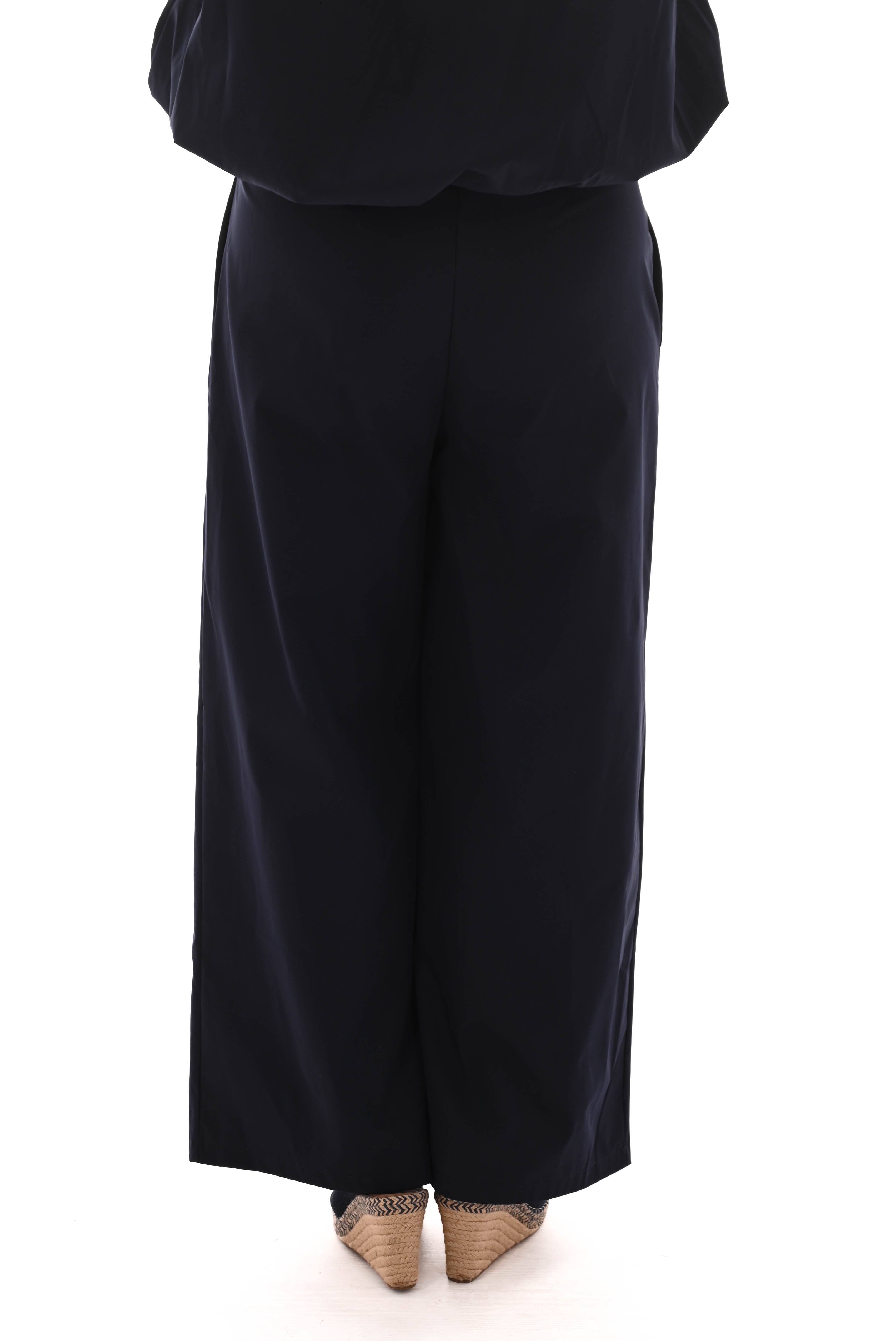 wijde broek uni elastieken band marineblauw