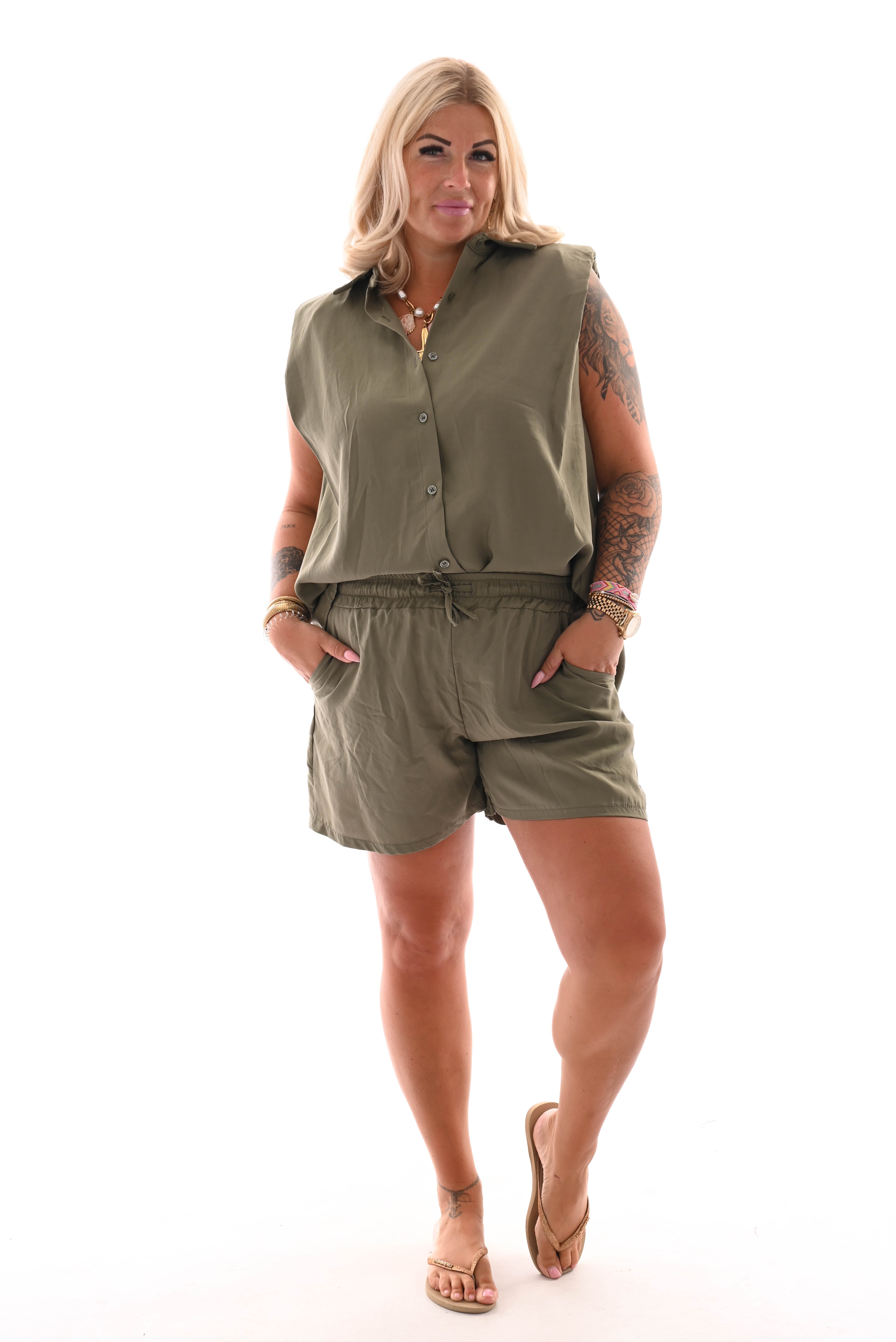 Twinset blouse open rug legergroen