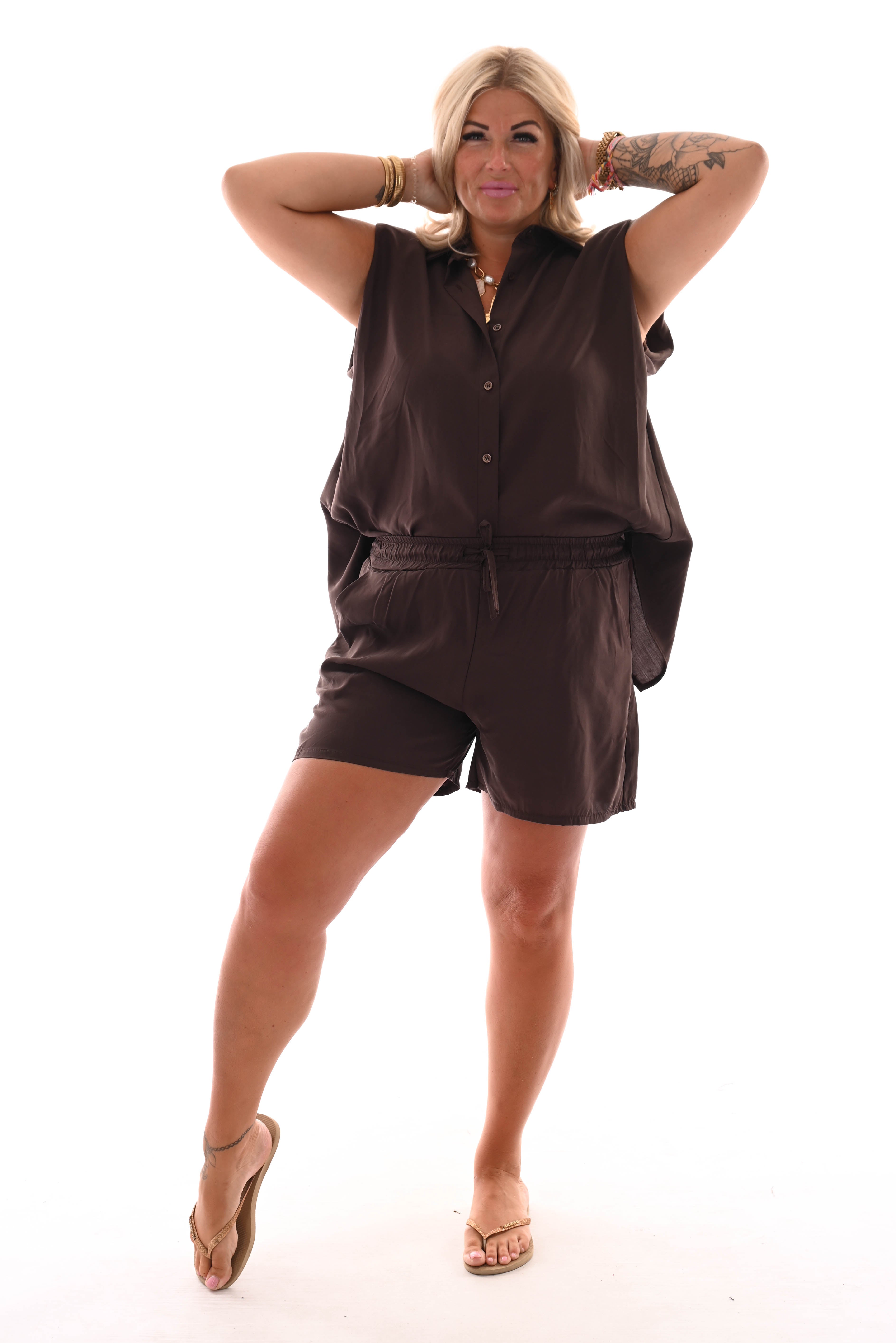 Twinset blouse open rug donkerbruin