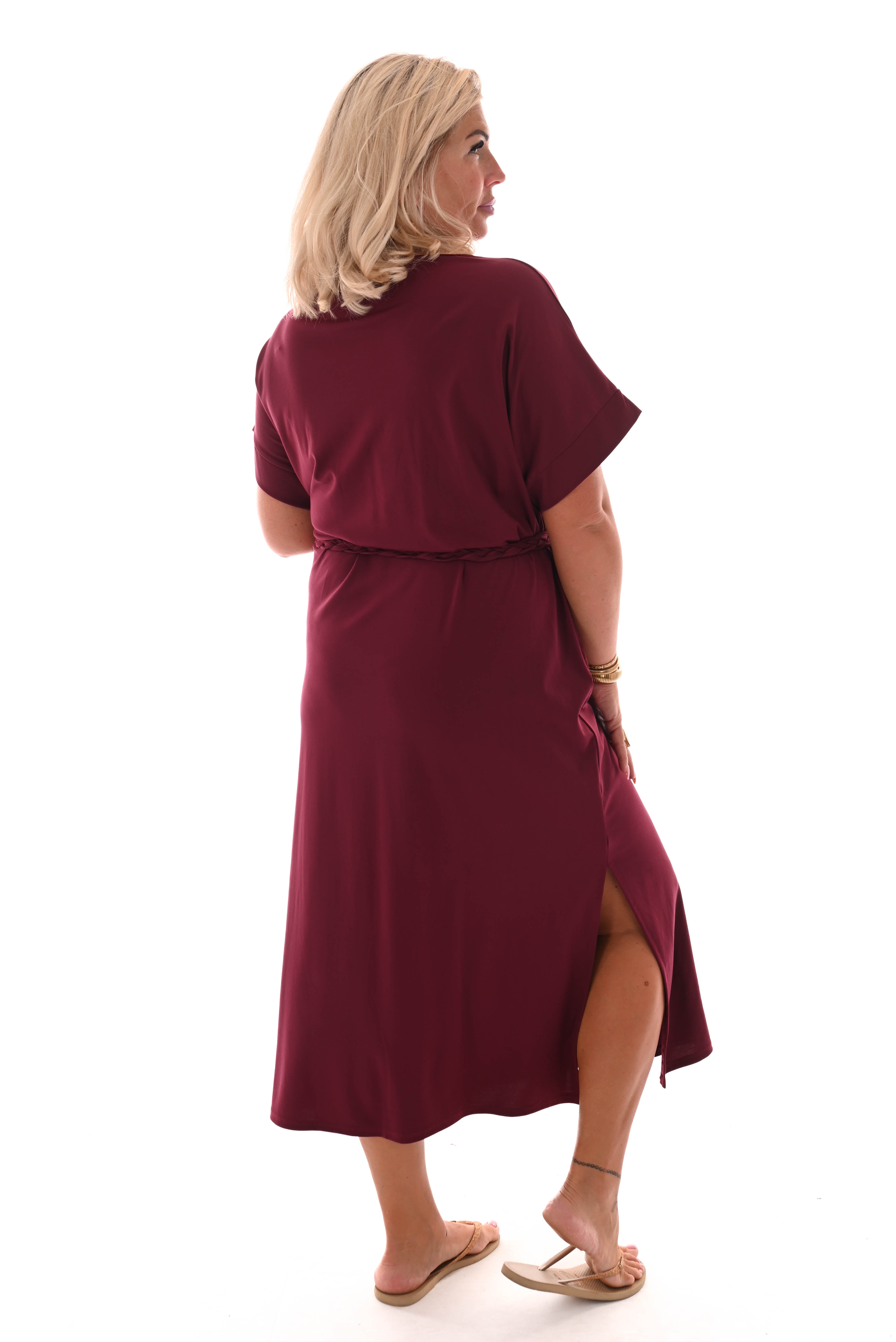 Jurk vlecht ceintuur bordeaux