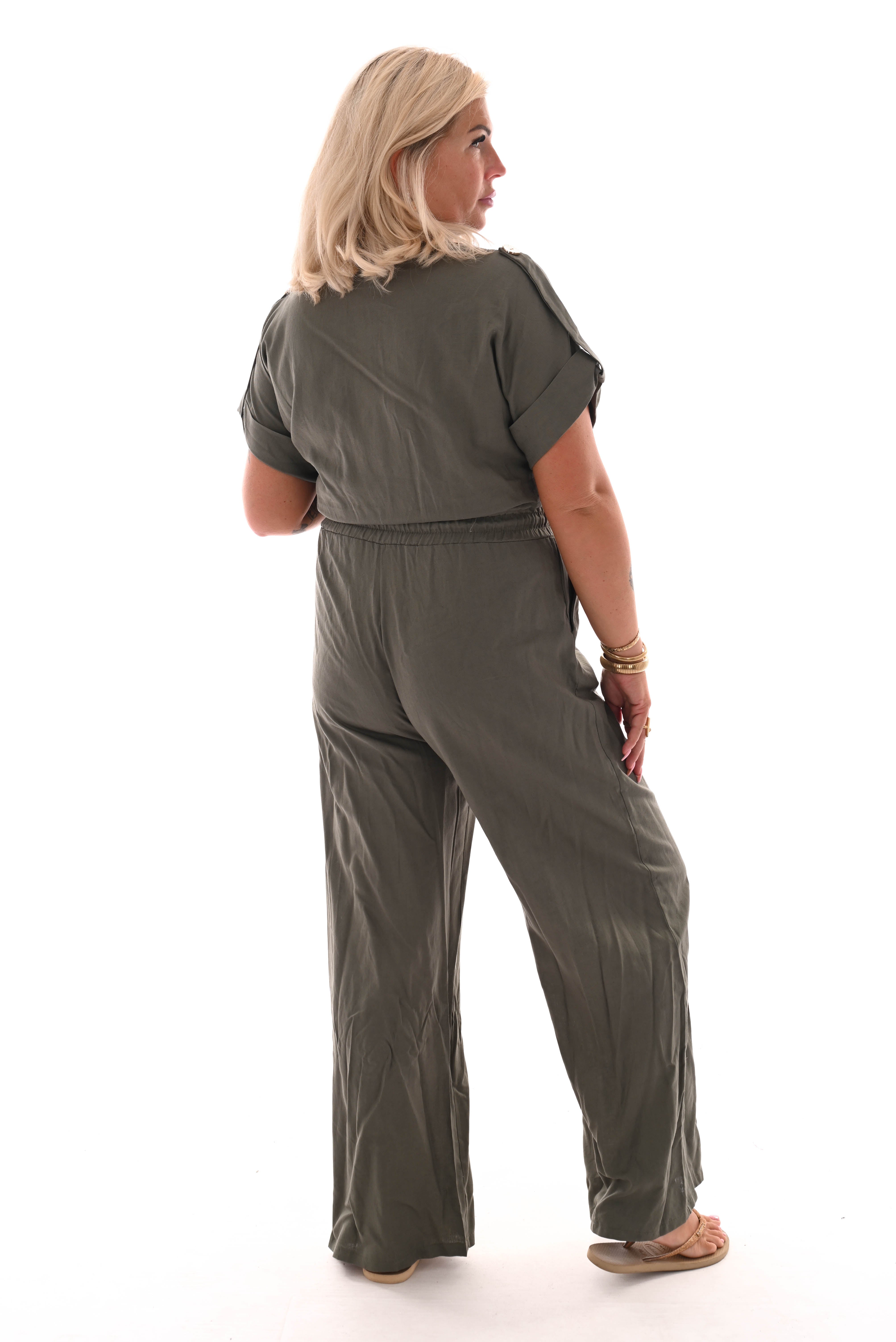 Jumpsuit uni kraag groen