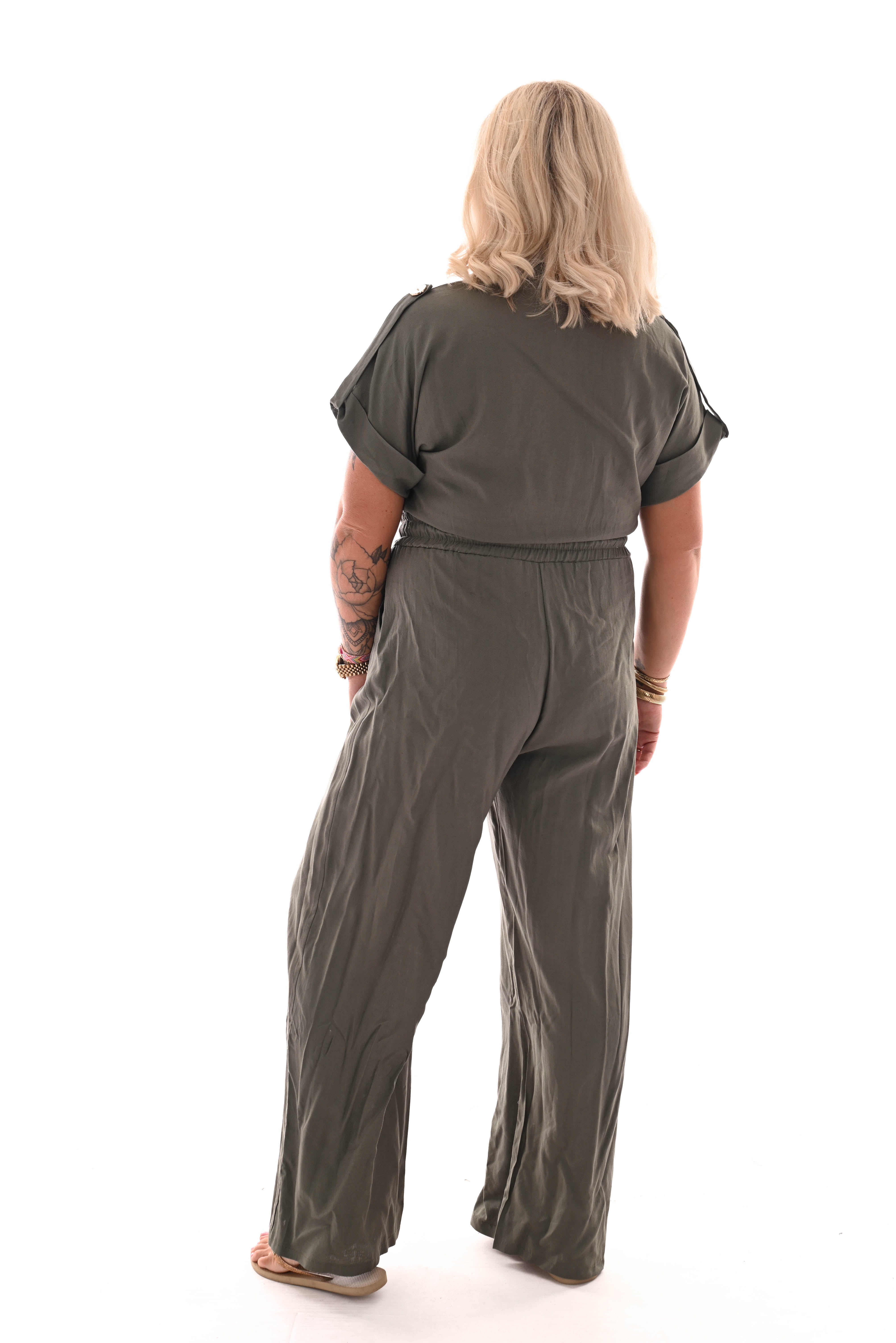 Jumpsuit uni kraag groen